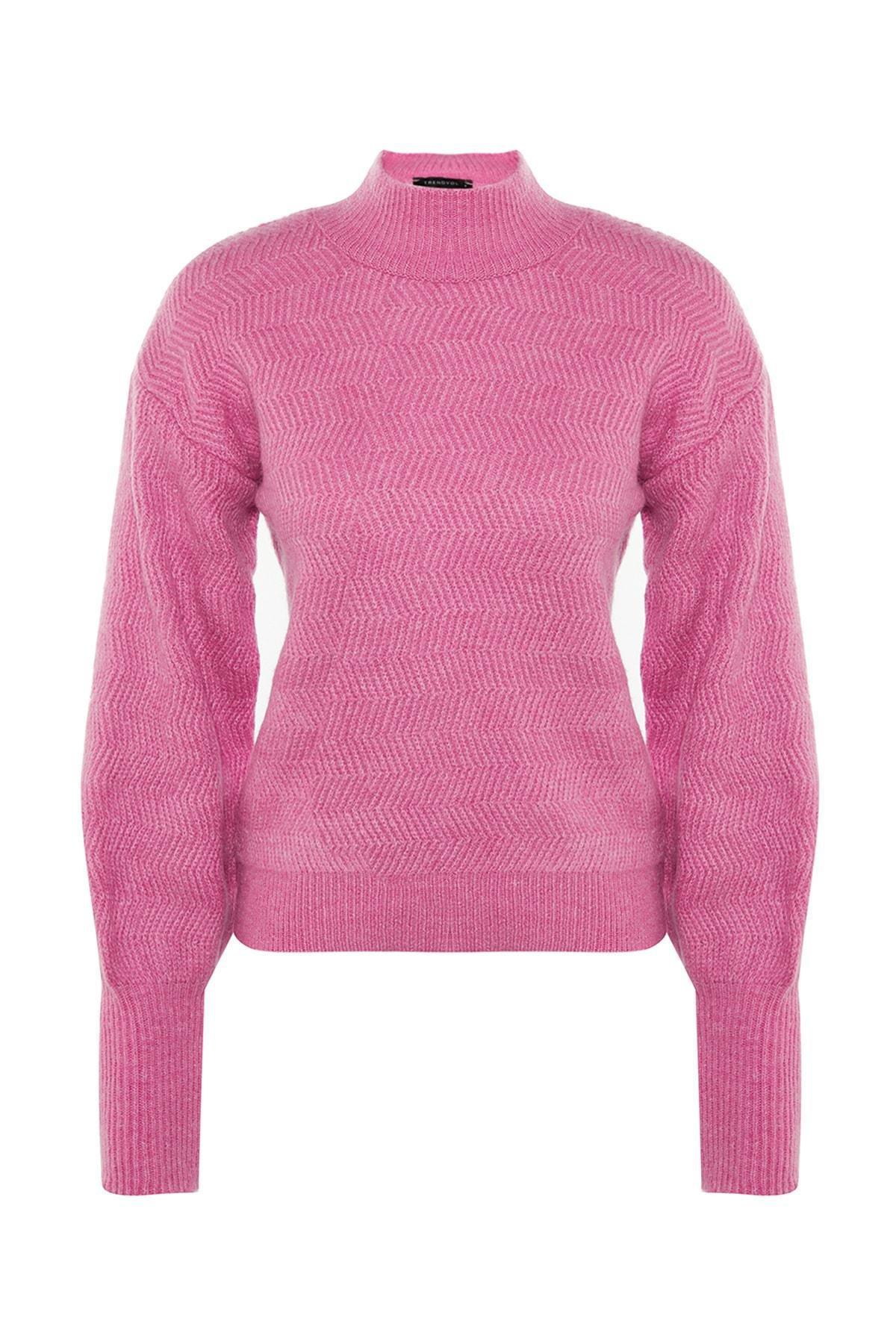 Pink Knitted Balloon Sleeve Sweater, , large image number 5
