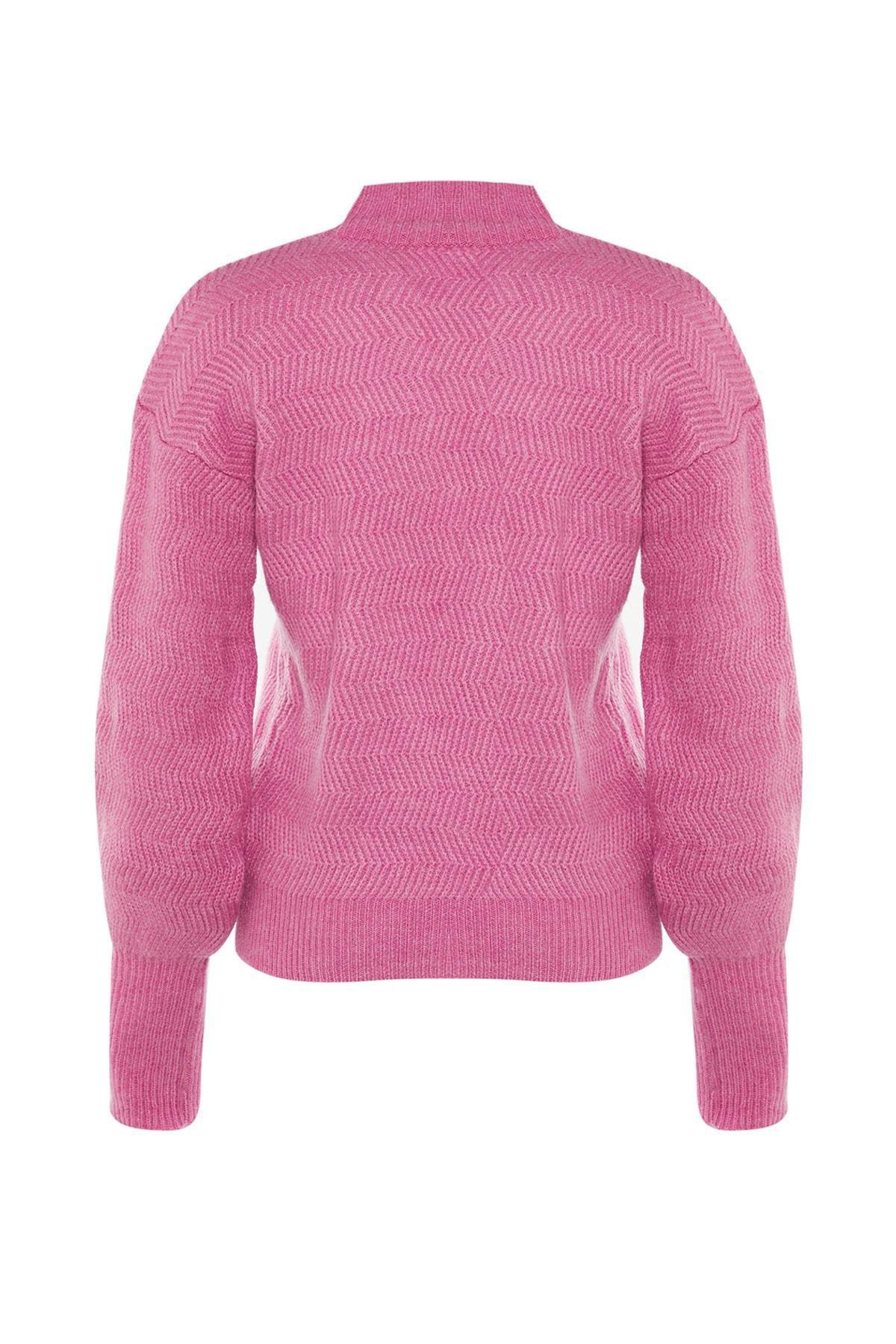 Pink Knitted Balloon Sleeve Sweater, , large image number 6