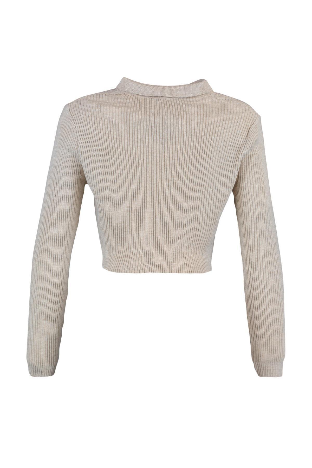 Beige Slim Polo Neck Cardigan, Beige, large image number 7