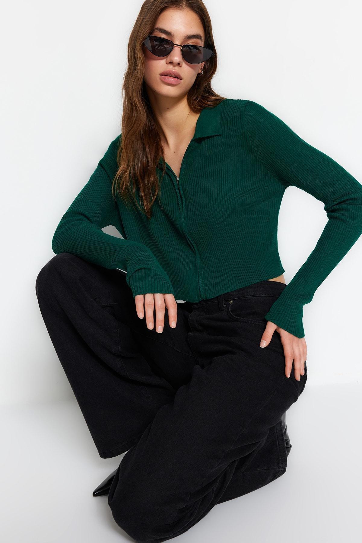 Green Regular Fit Knit Cardigan, Green, large image number 2