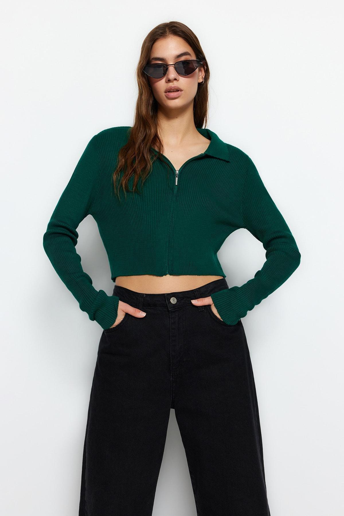 Green Regular Fit Knit Cardigan, Green, large image number 3