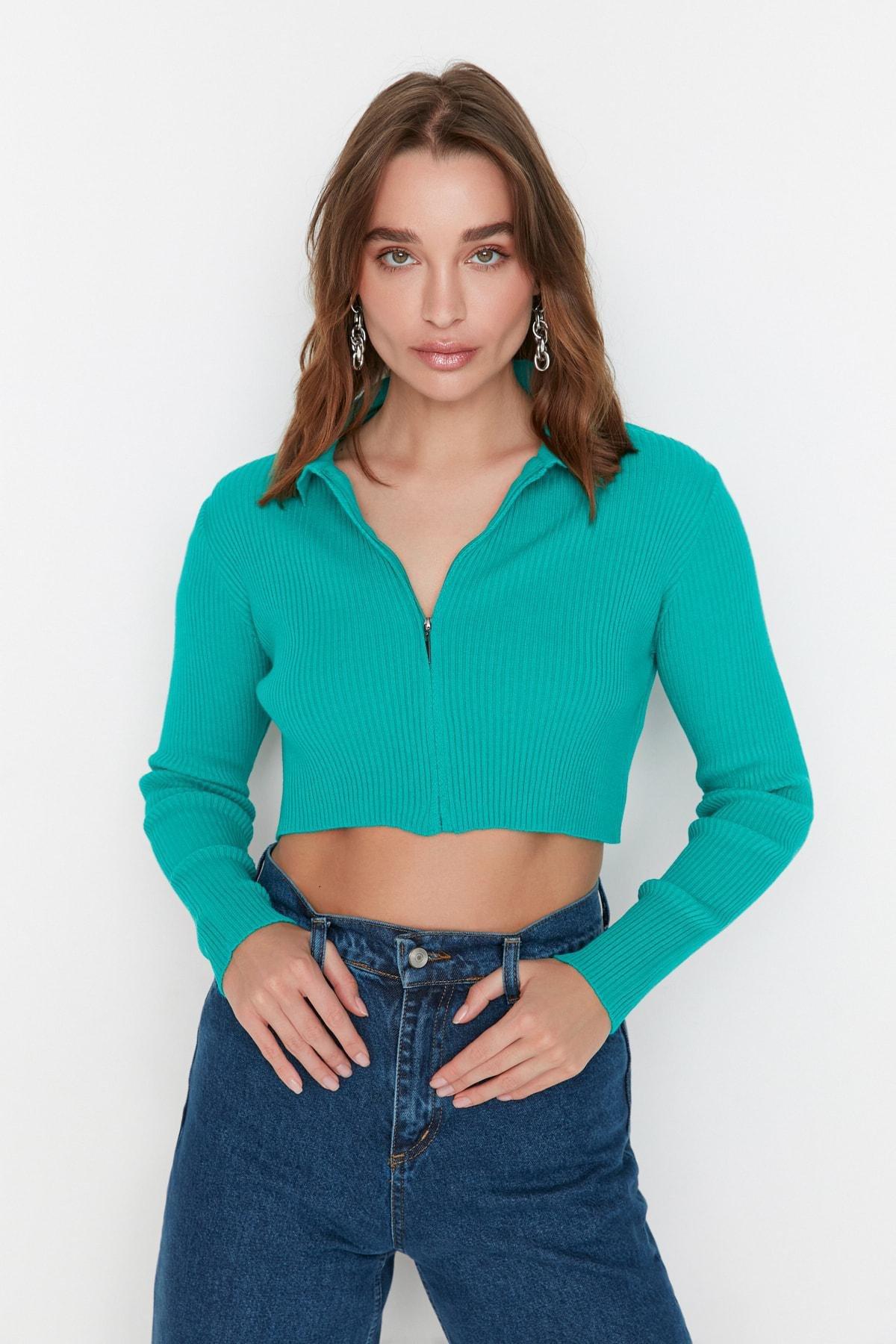 Green Regular Fit Knit Cardigan, Green, large image number 4