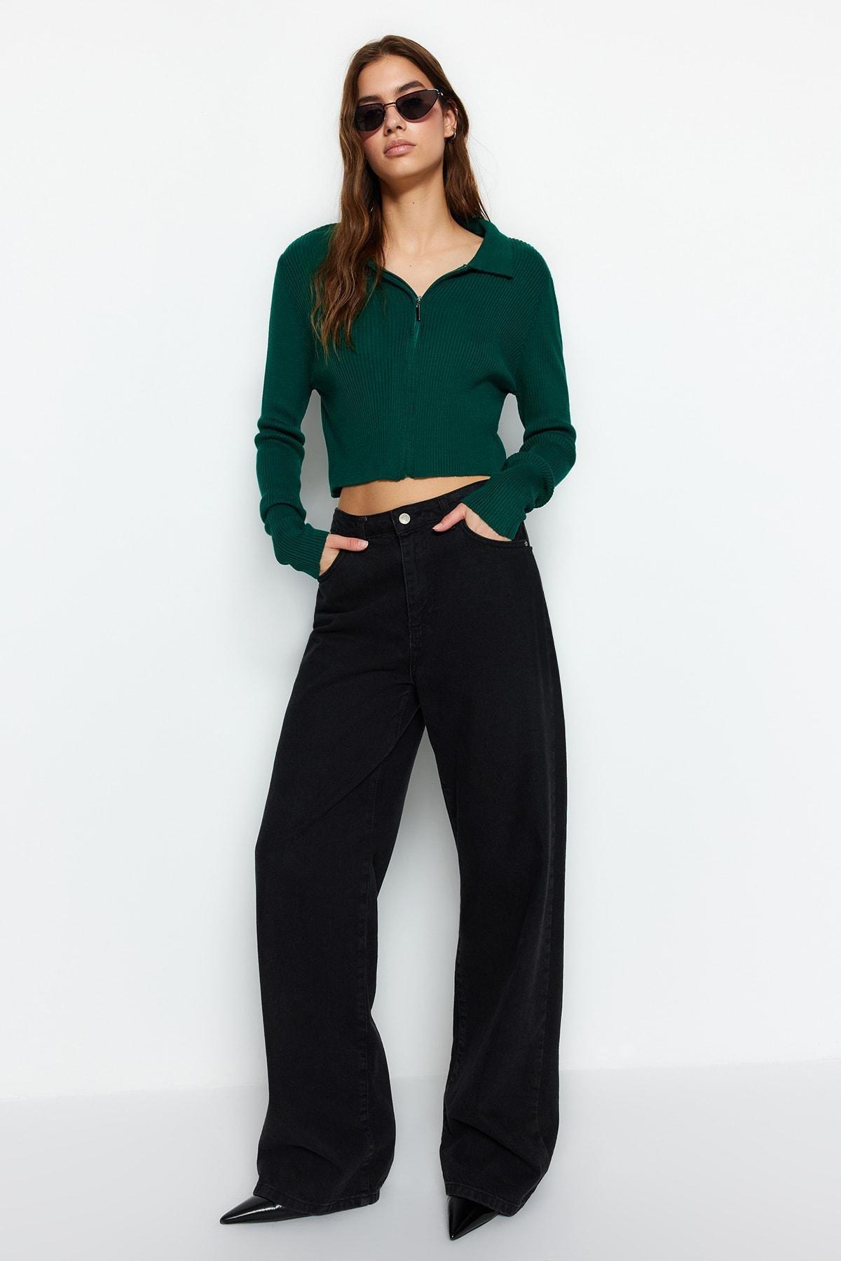 Green Regular Fit Knit Cardigan, Green, large image number 6