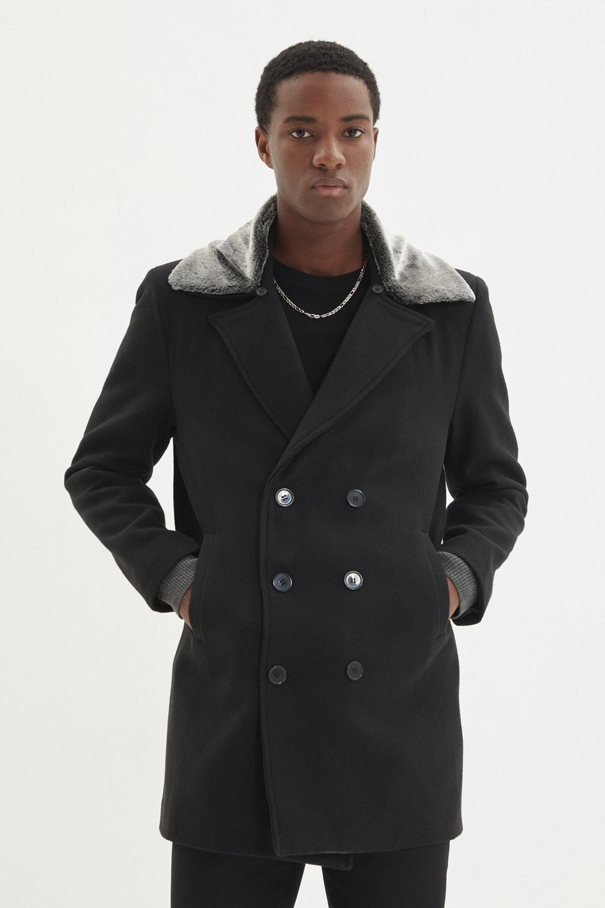 Black Double Breasted Coat, Black, large image number 0