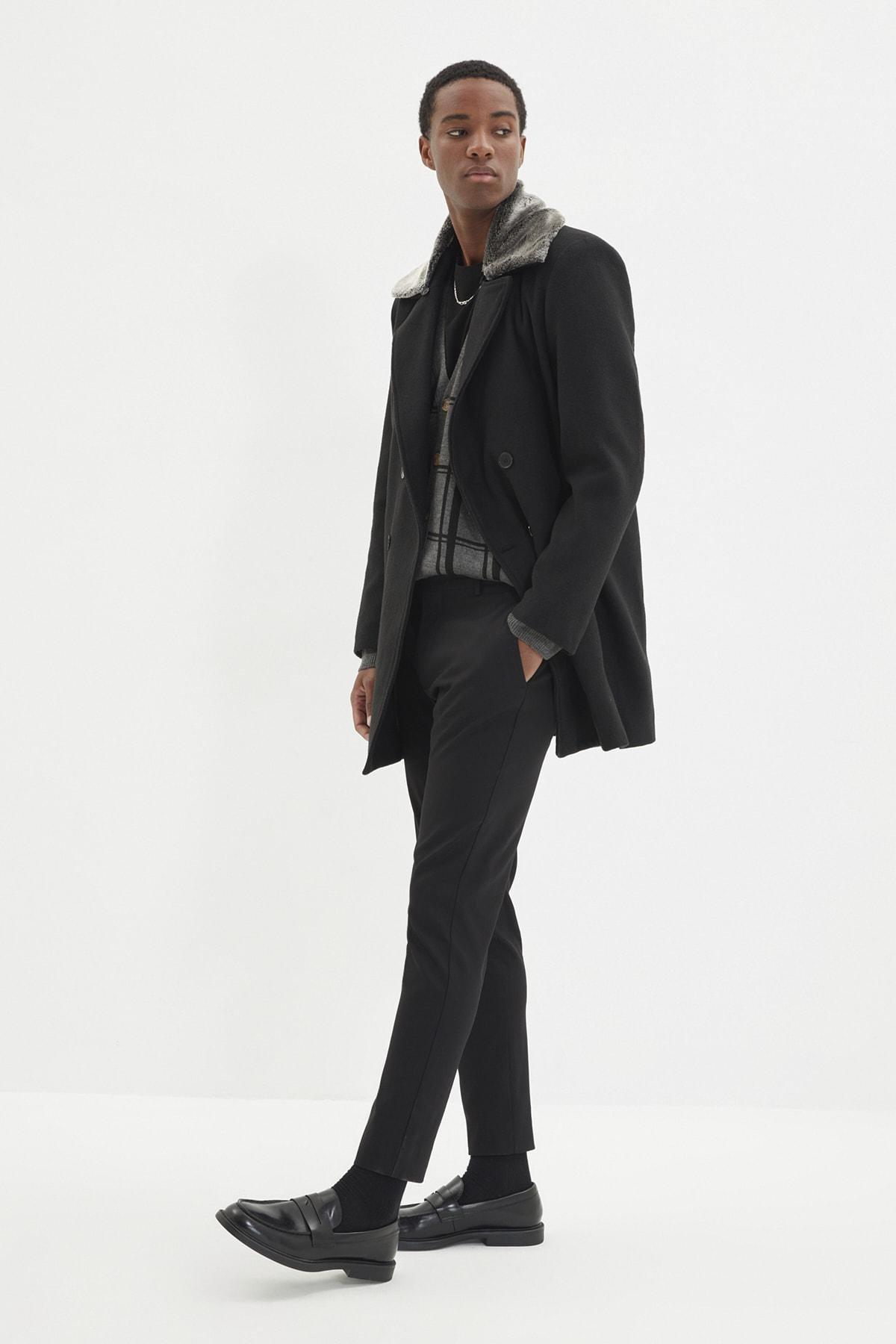 Black Double Breasted Coat, Black, large image number 1