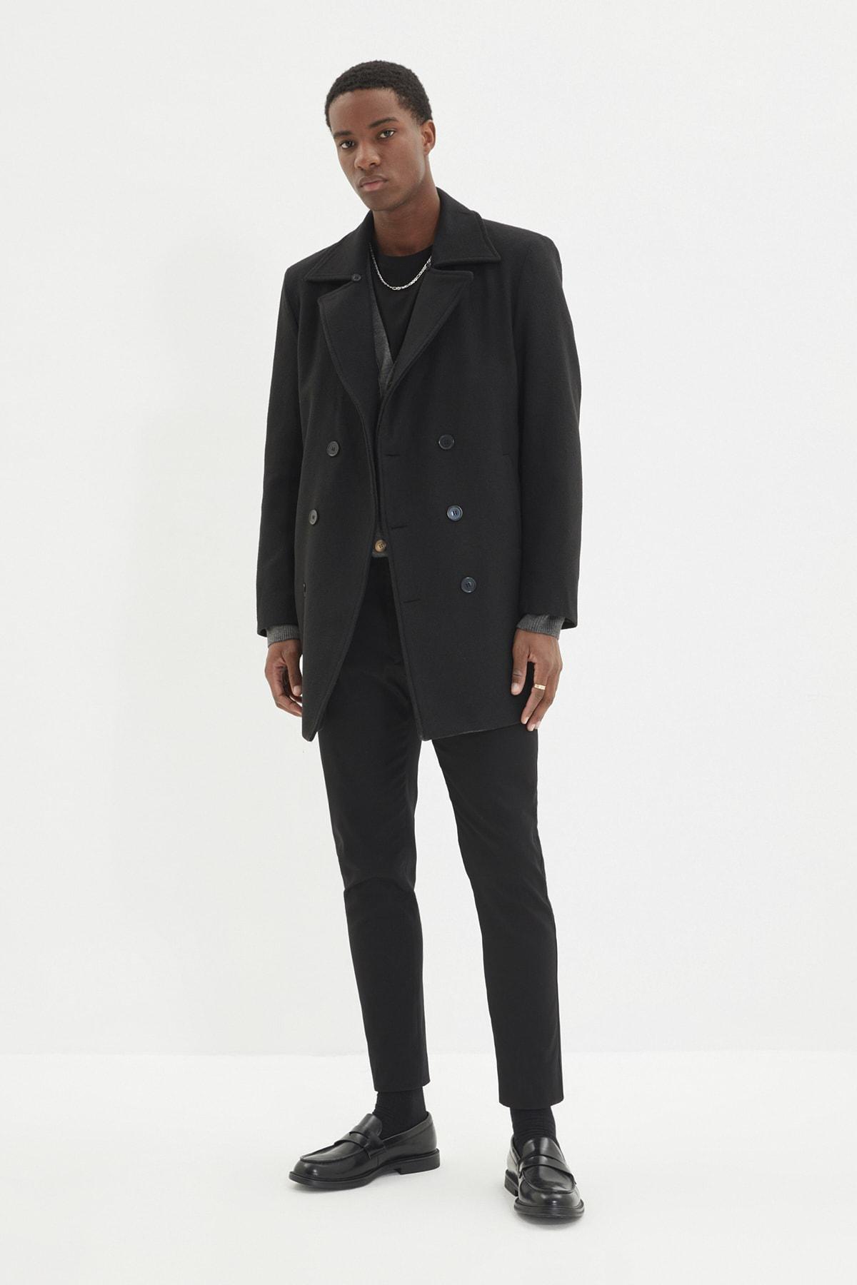 Black Double Breasted Coat, Black, large image number 2