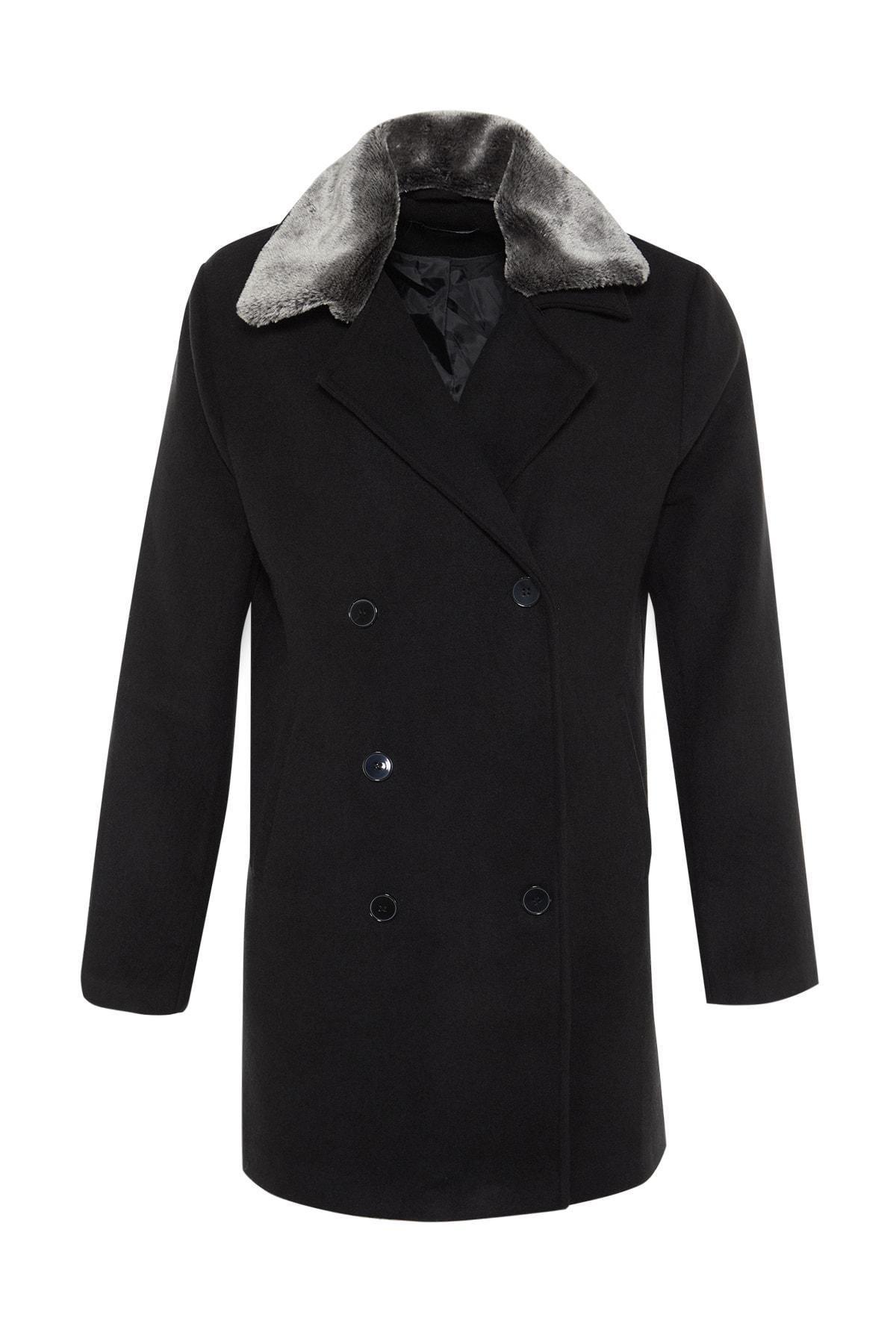 Black Double Breasted Coat, Black, large image number 5