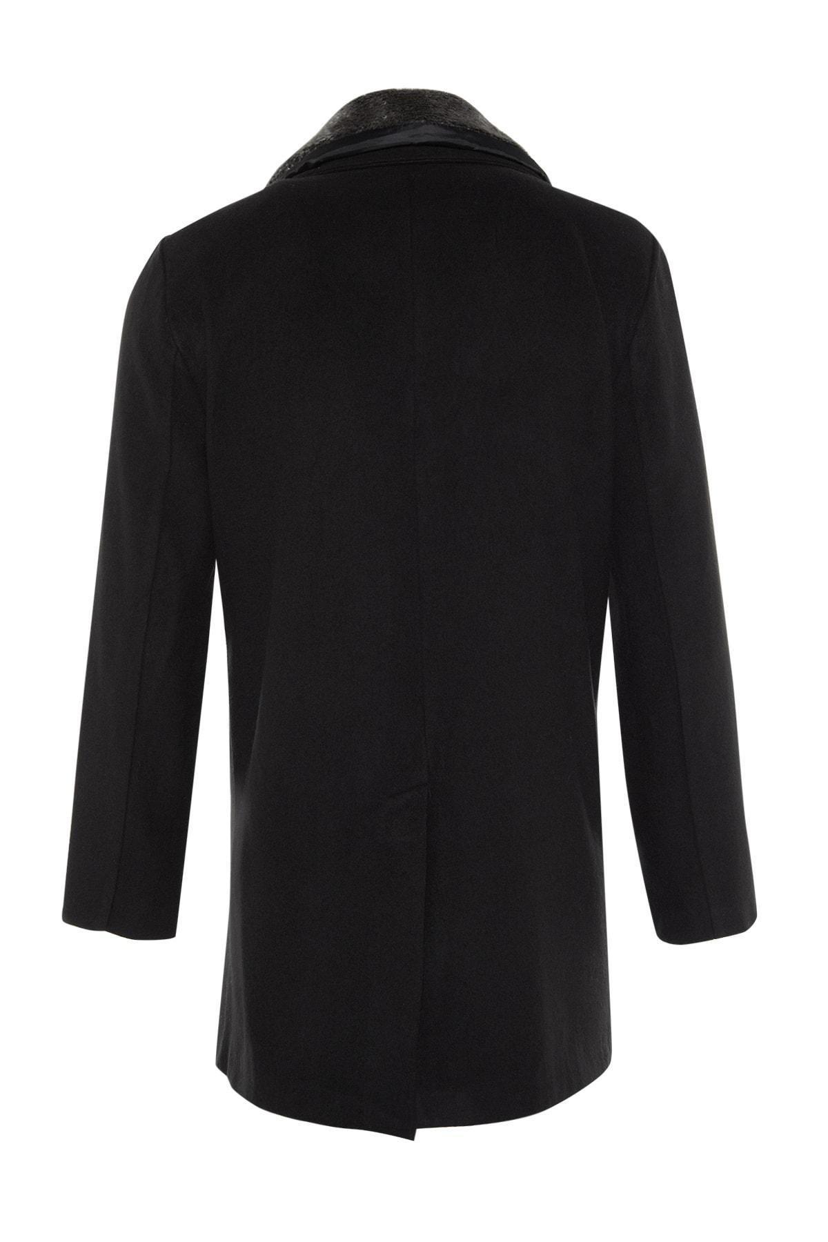 Black Double Breasted Coat, Black, large image number 7