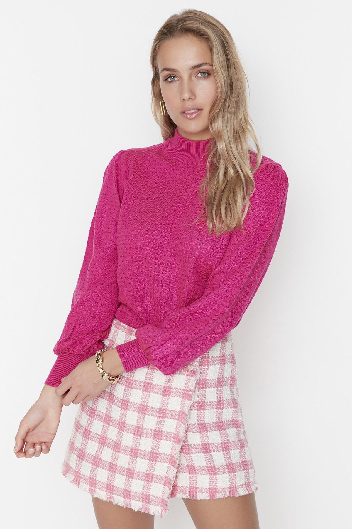 Pink High Neck Sweater, Red, large image number 0