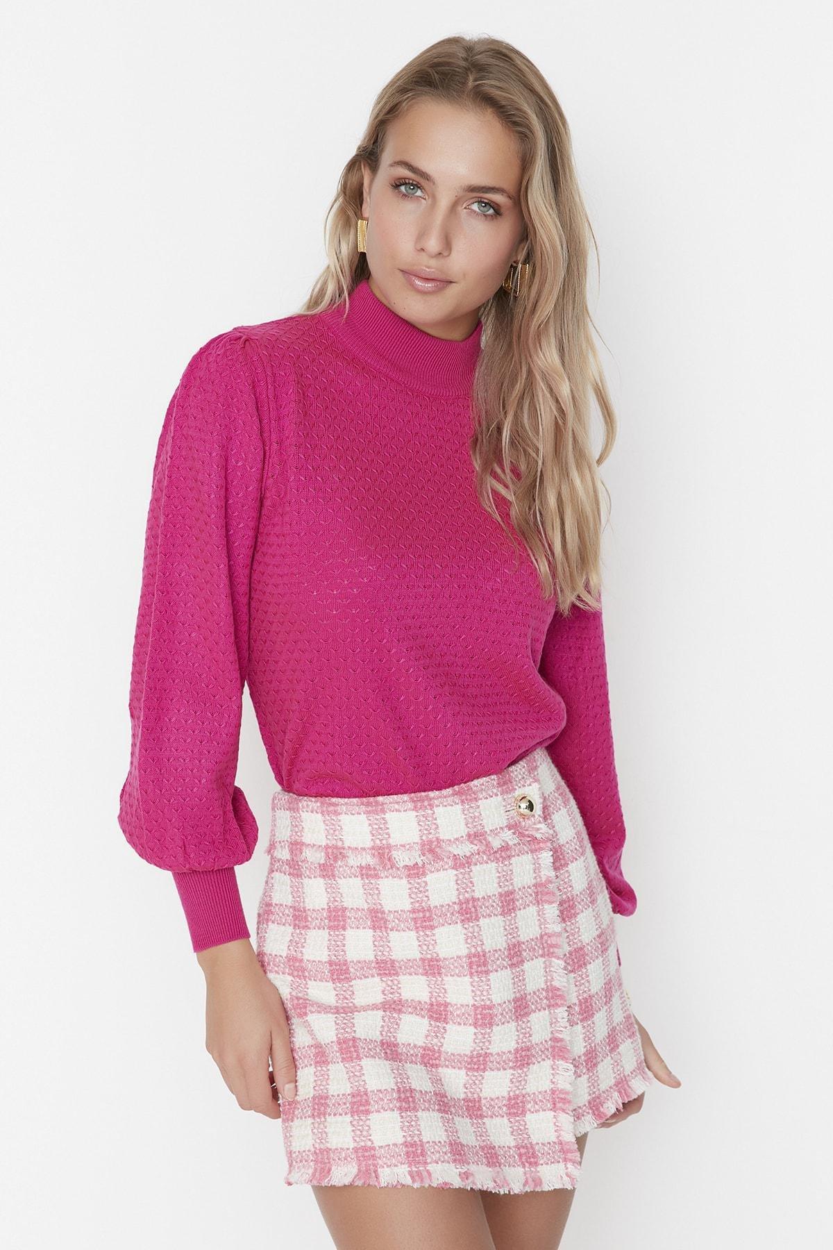 Pink High Neck Sweater, Red, large image number 2