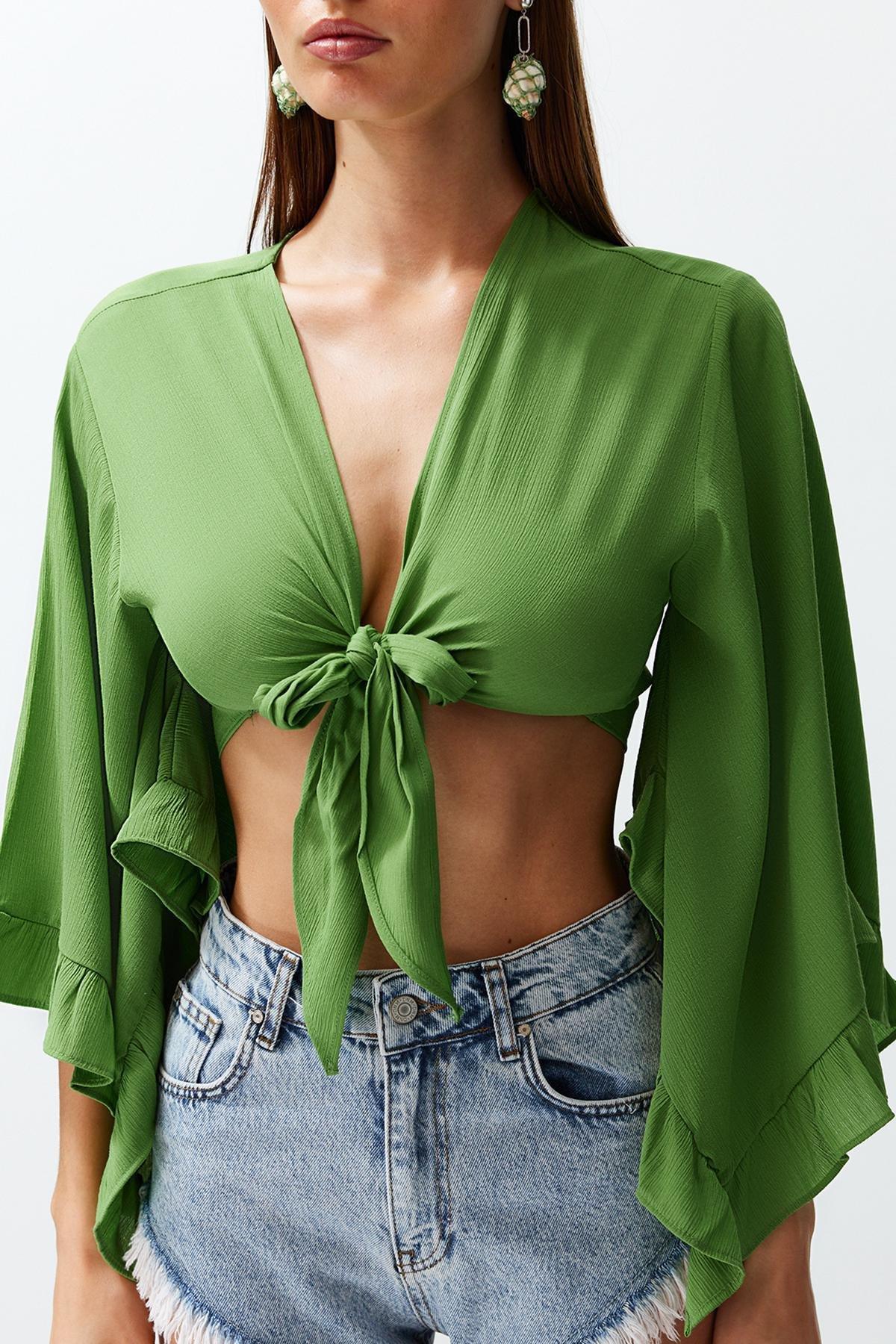 Green Cropped Blouse, , large image number 3