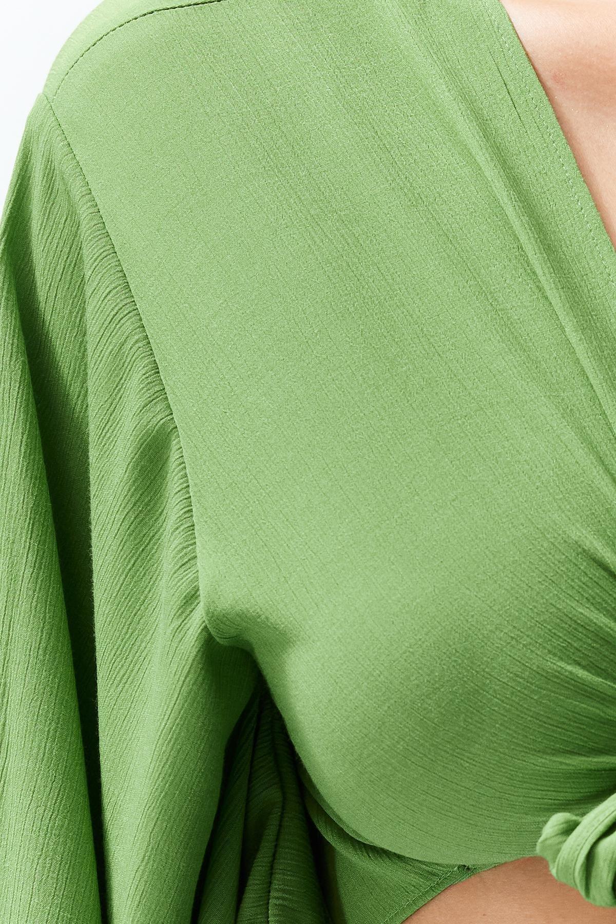 Green Cropped Blouse, , large image number 4