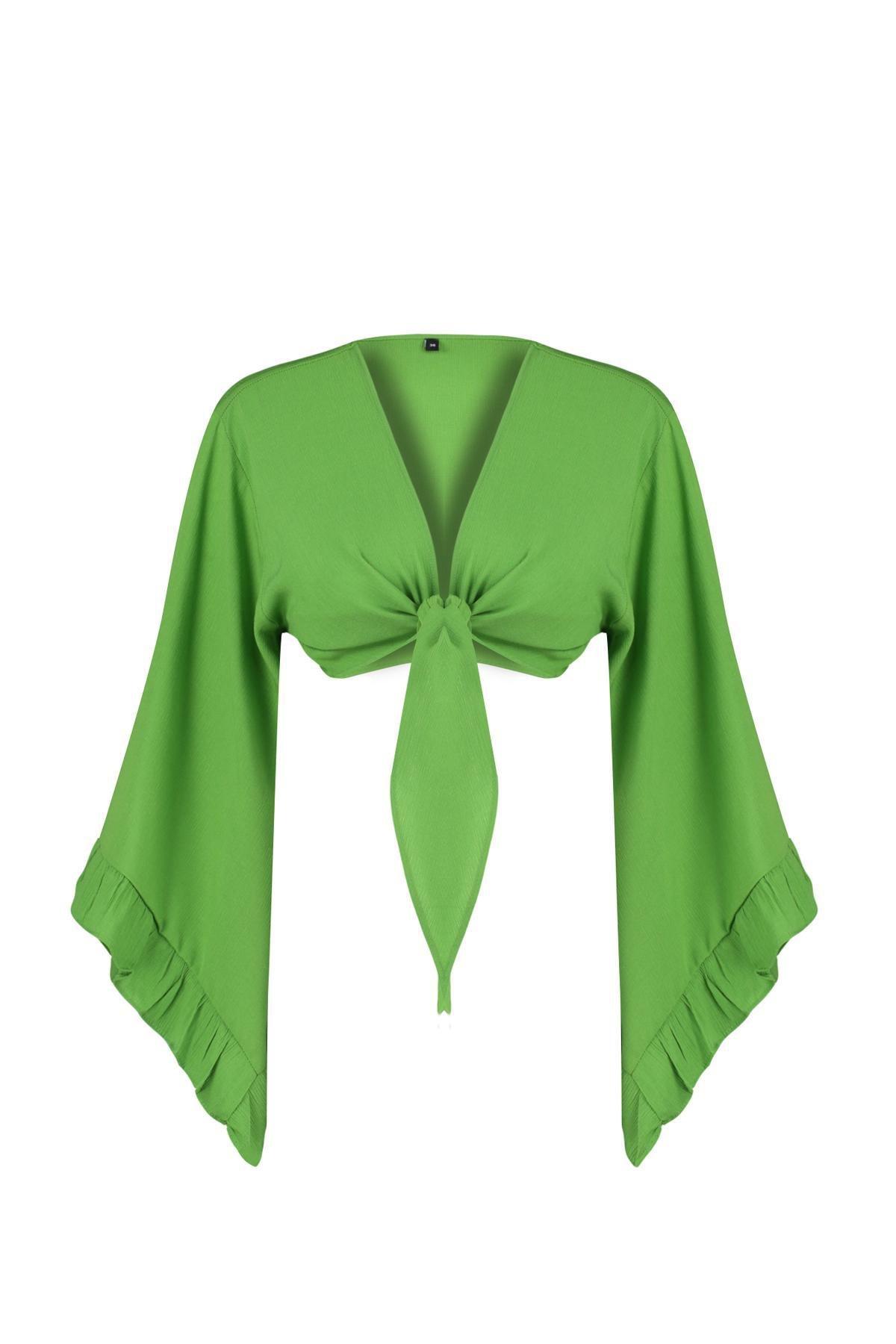 Green Cropped Blouse, , large image number 5