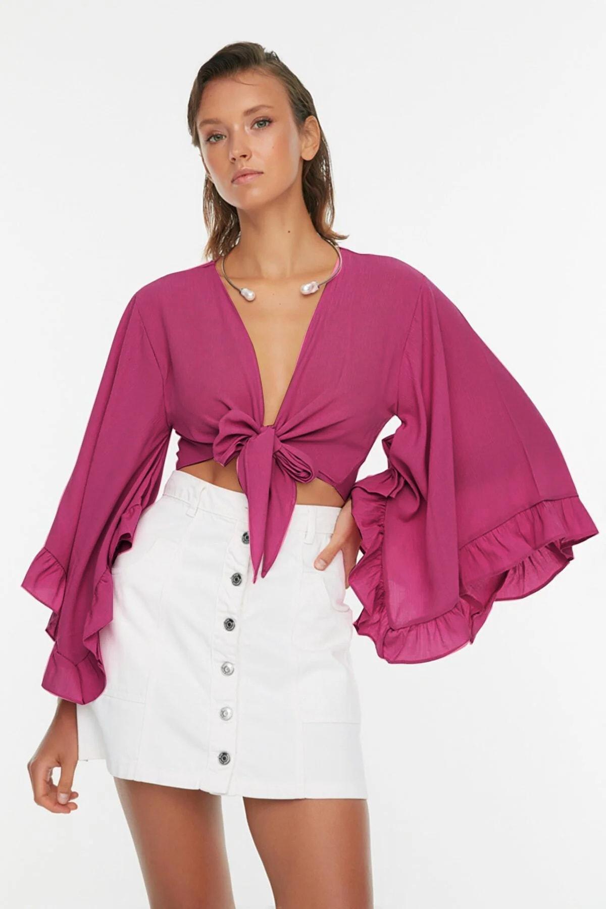 Pink Flywheel Detailed Blouse, , large image number 1