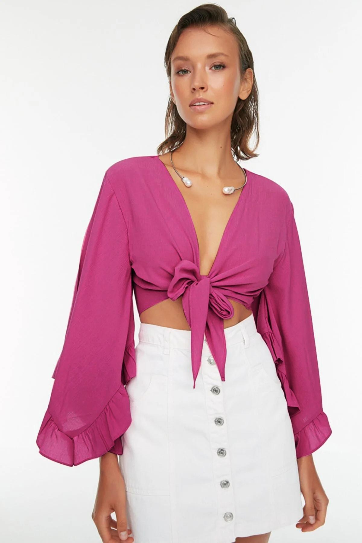 Pink Flywheel Detailed Blouse, , large image number 4
