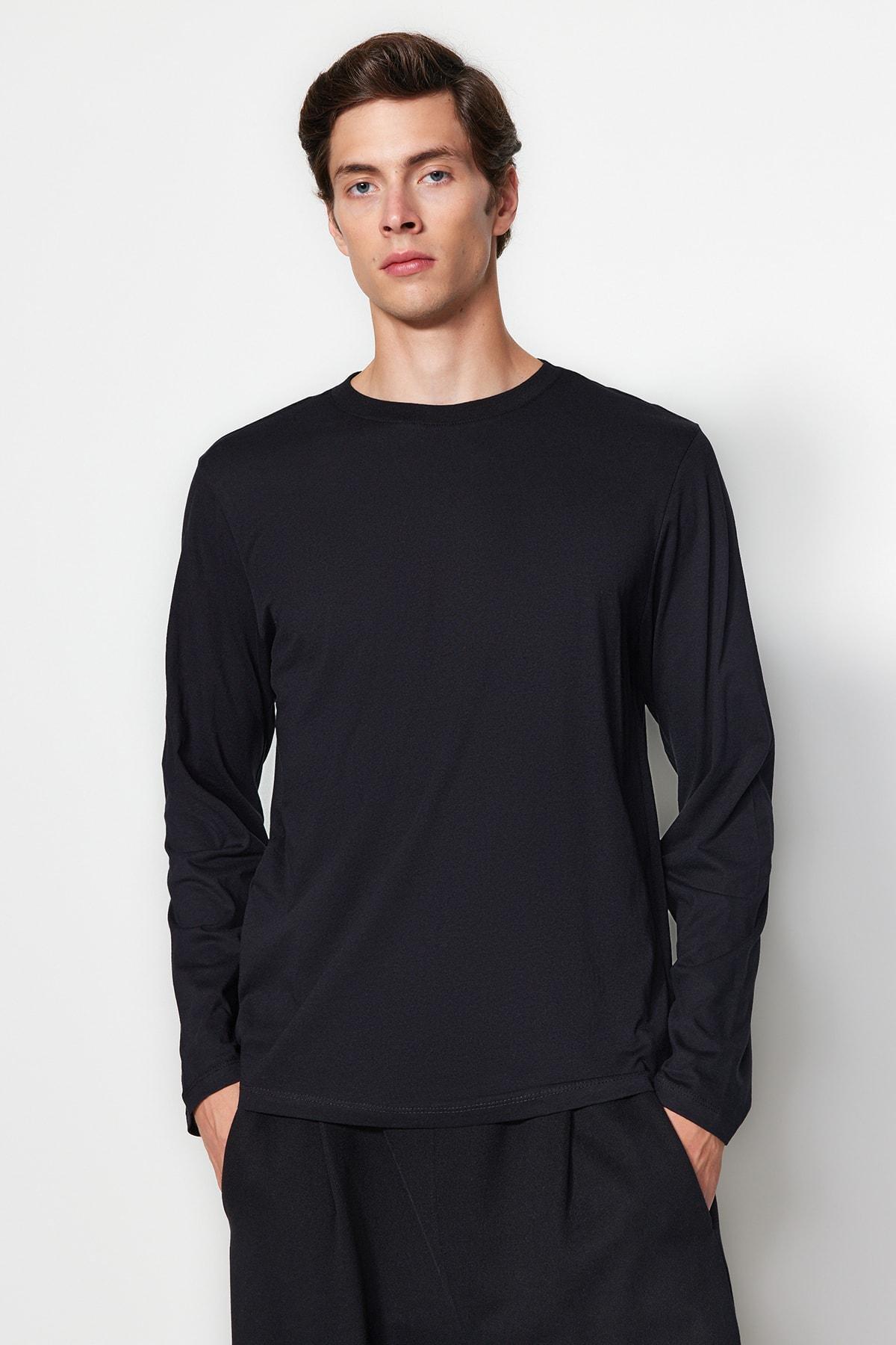 Multicolour Basic Cotton T-Shirt, set of 3, Black-Navy Blue, large image number 6