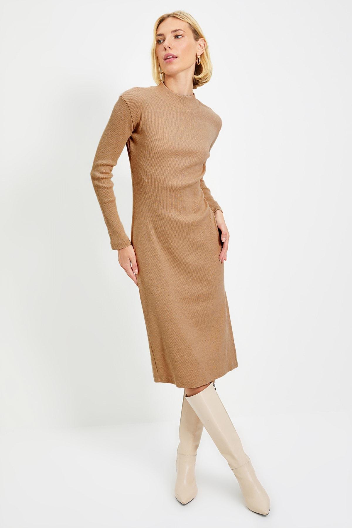 Brown Collared Bodycon Dress, , large image number 1