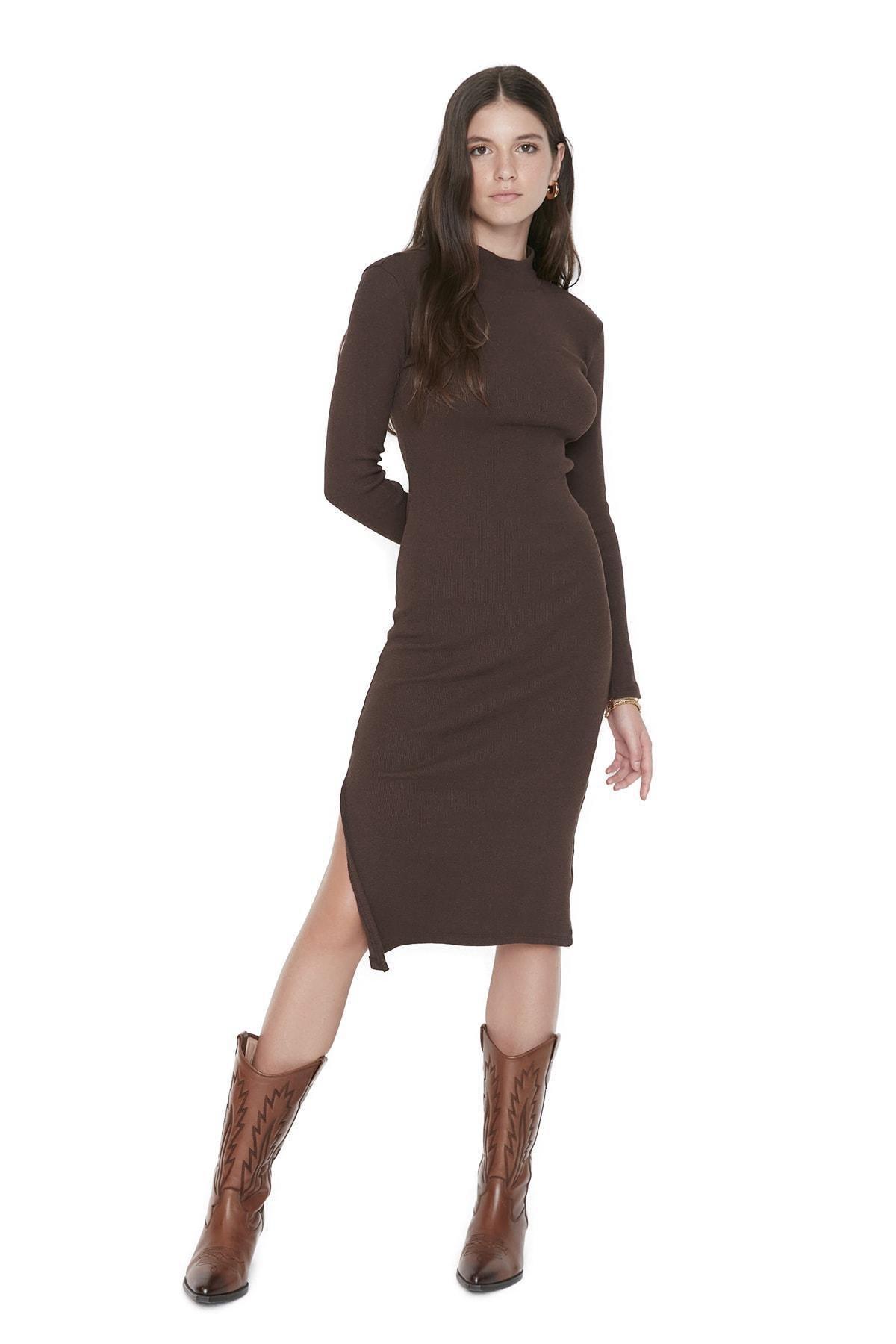 Brown Collared Bodycon Dress, , large image number 3
