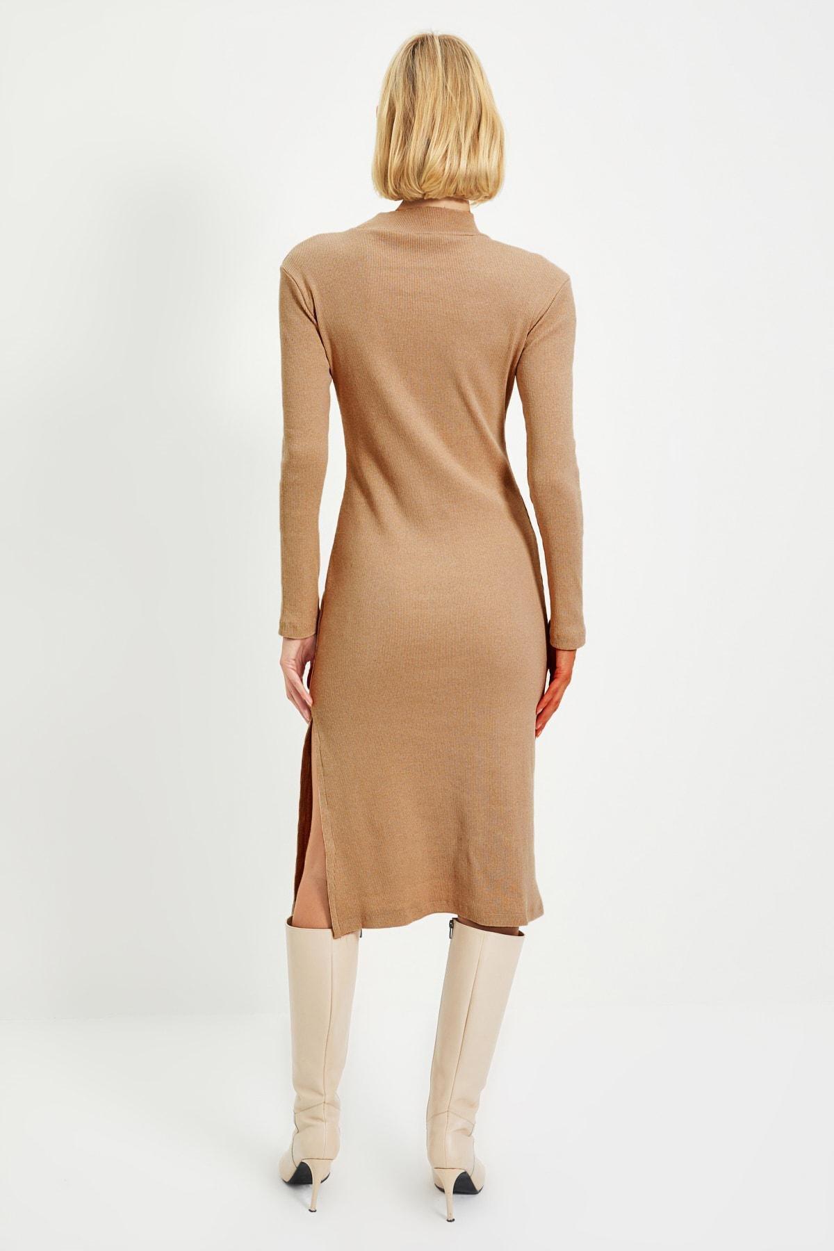 Brown Collared Bodycon Dress, , large image number 8