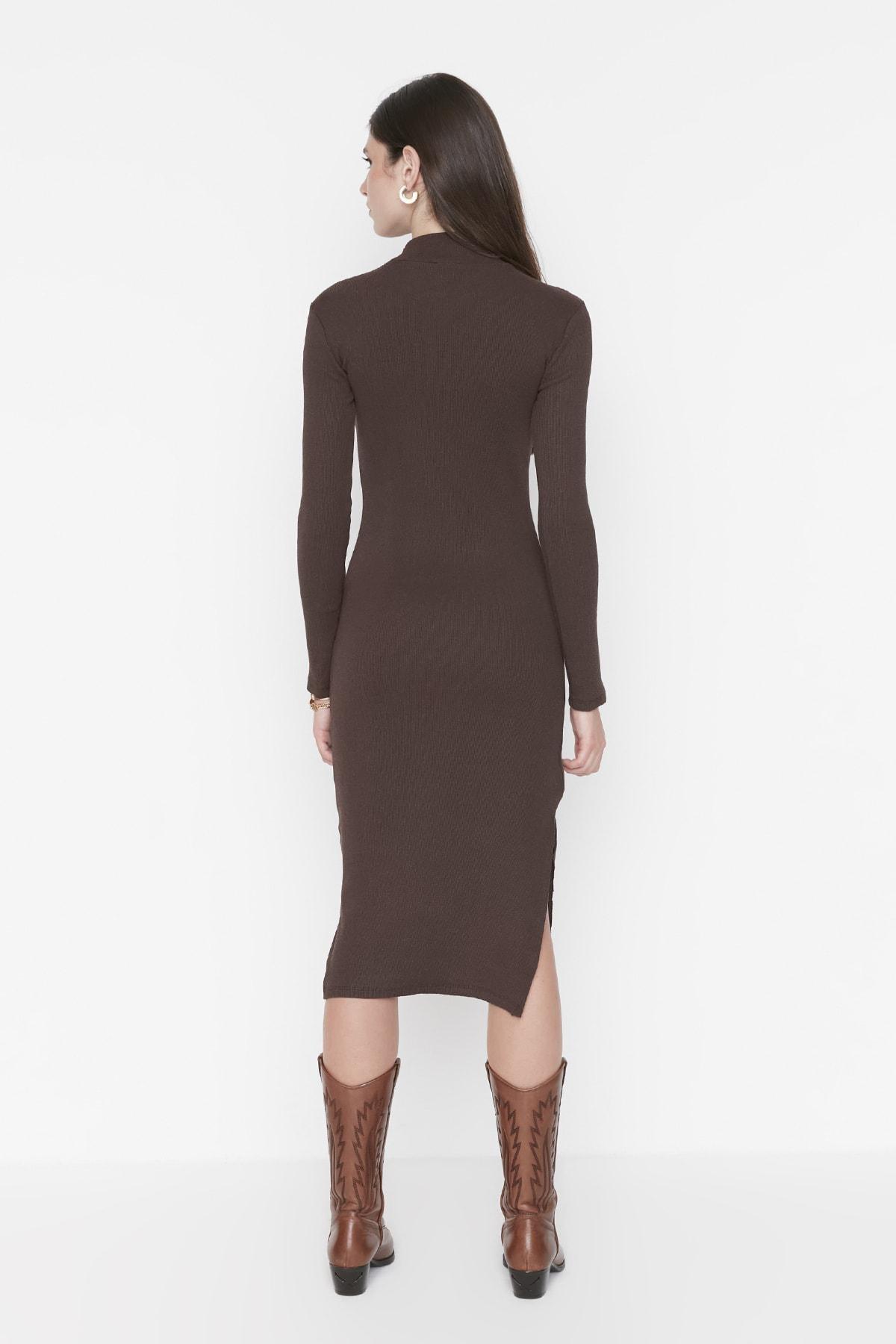 Brown Collared Bodycon Dress, , large image number 10