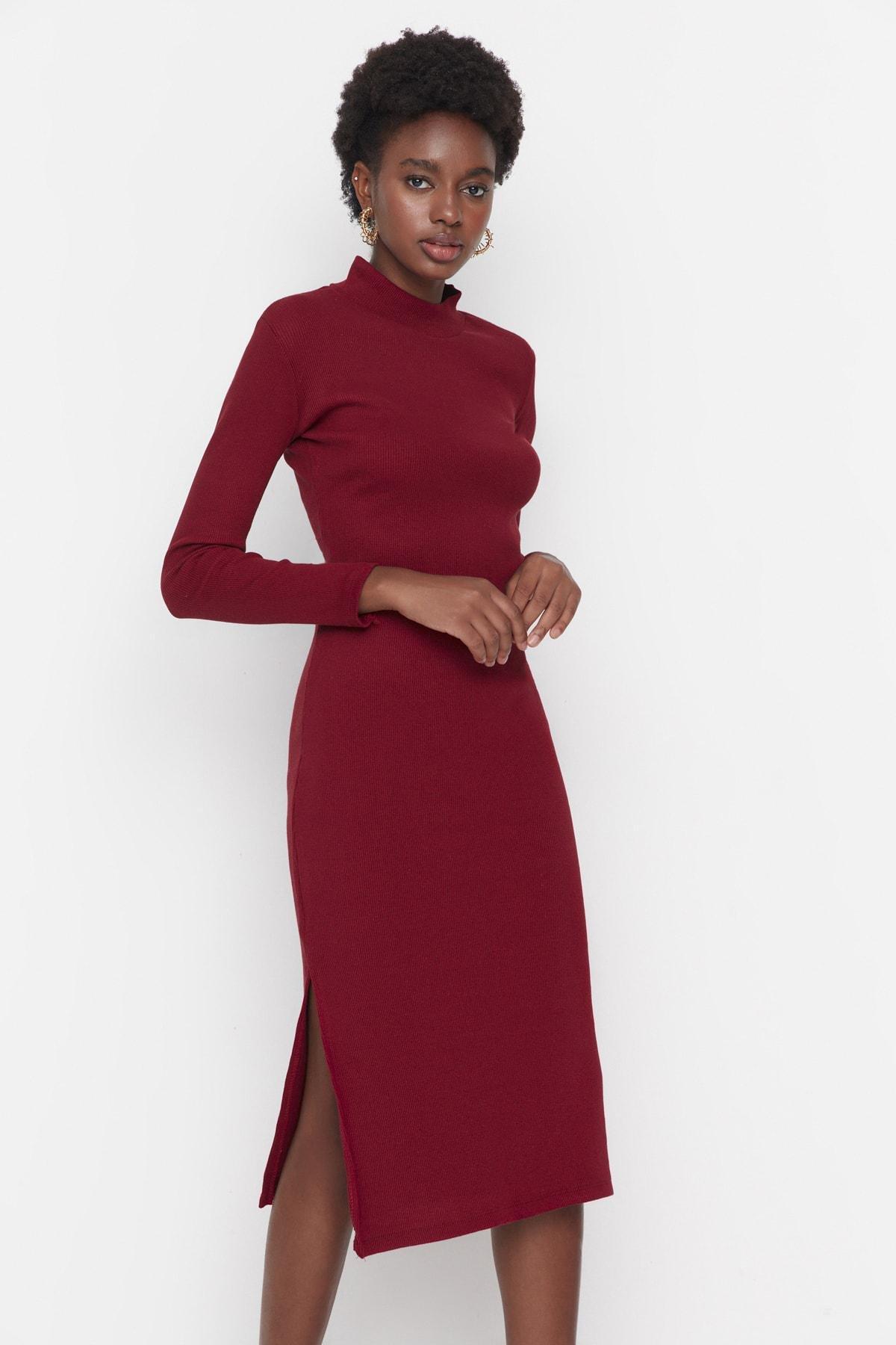 Burgundy Slit Midi Dress, , large image number 0
