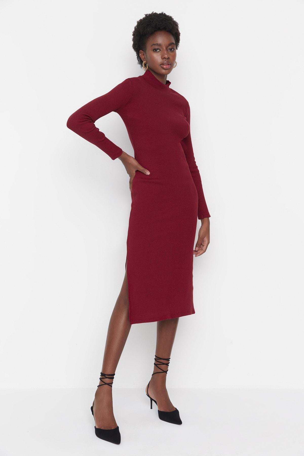 Burgundy Slit Midi Dress, , large image number 2