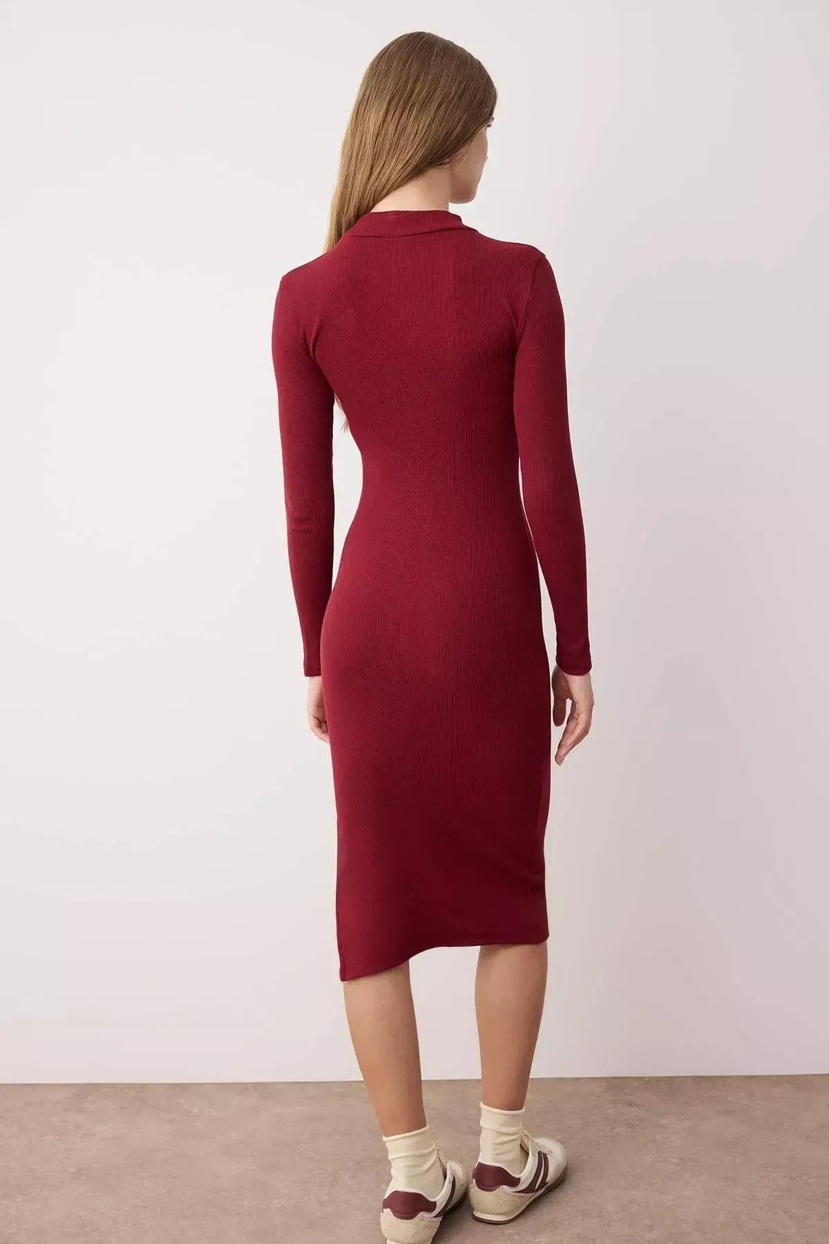 Burgundy Slit Midi Dress, , large image number 6