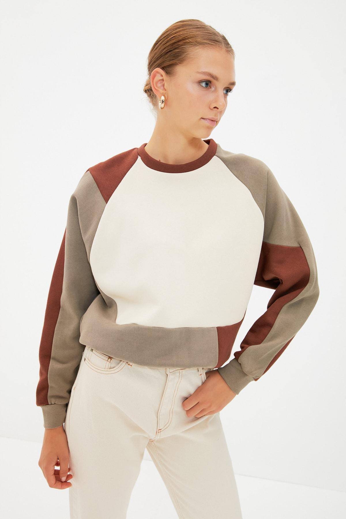 Khaki Crew Neck Sweatshirt, , large image number 0
