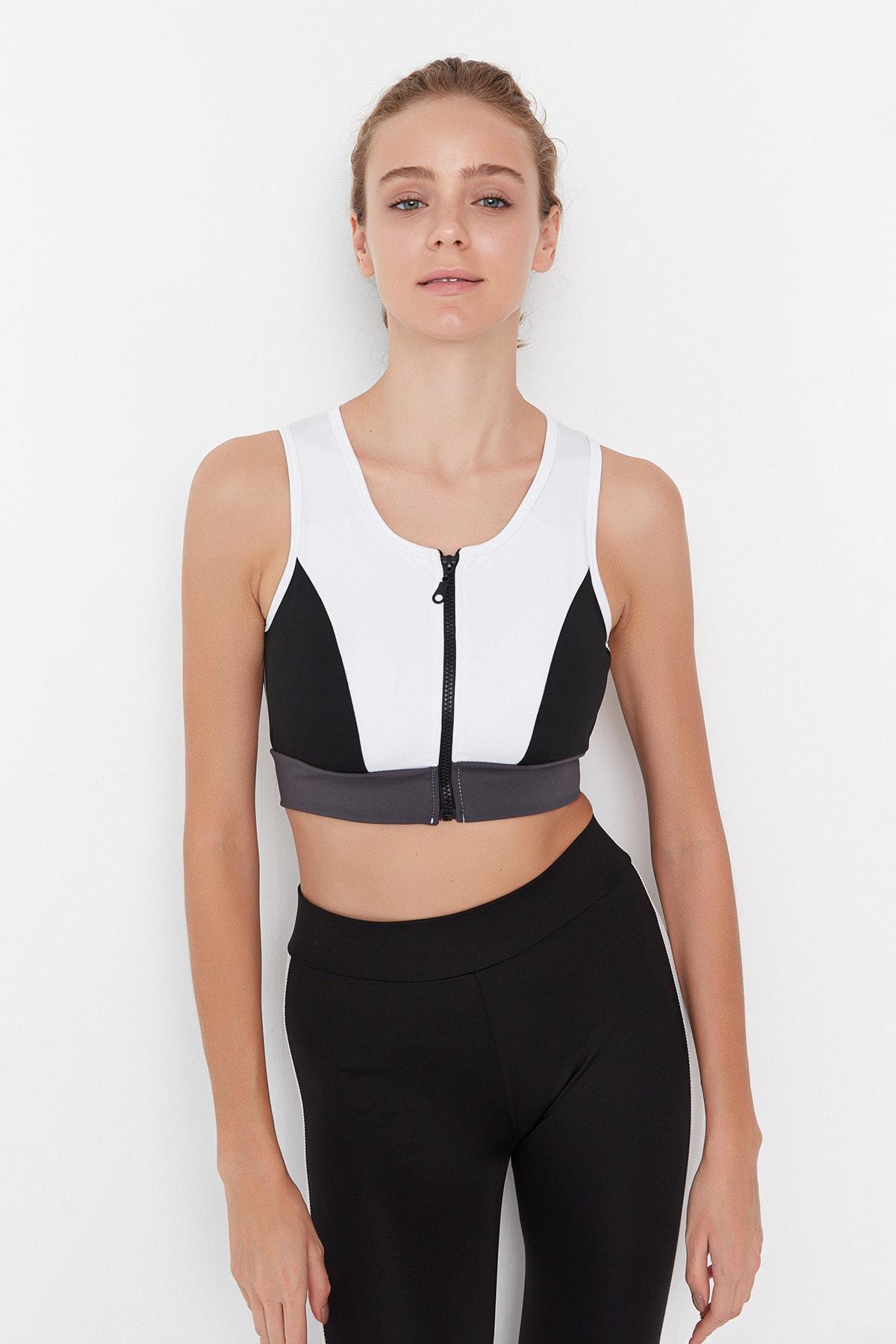 White Colourblock Sports Bra, , large image number 0
