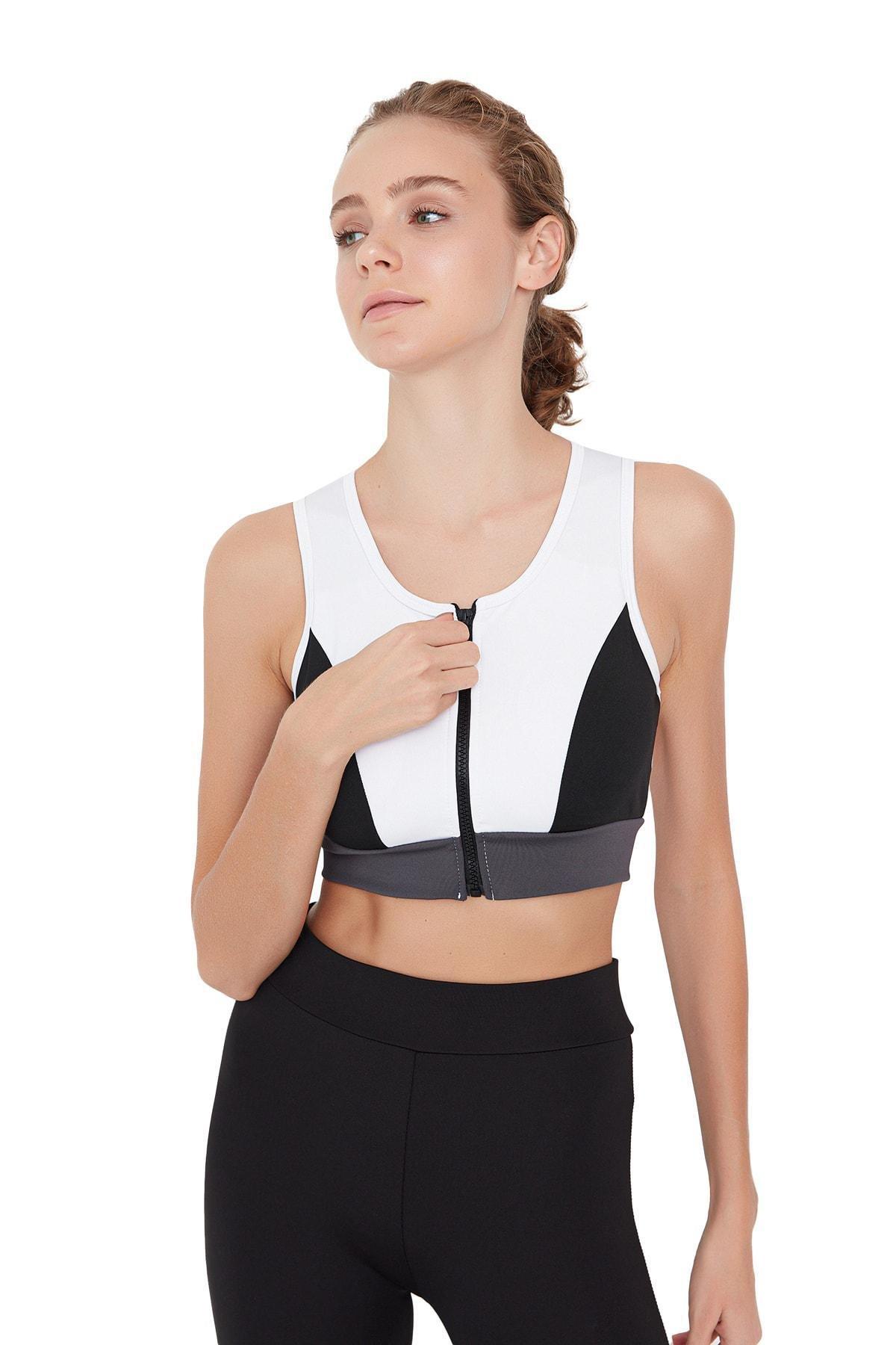 White Colourblock Sports Bra, , large image number 1