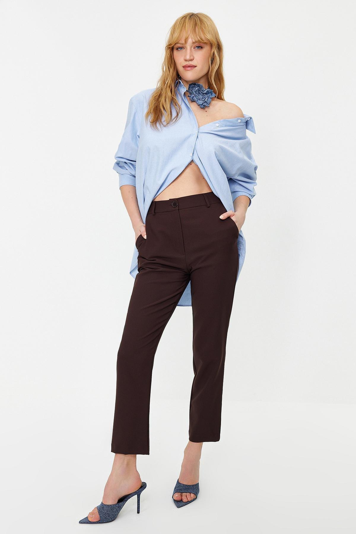 Brown Basic Cigarette Trousers, , large image number 0
