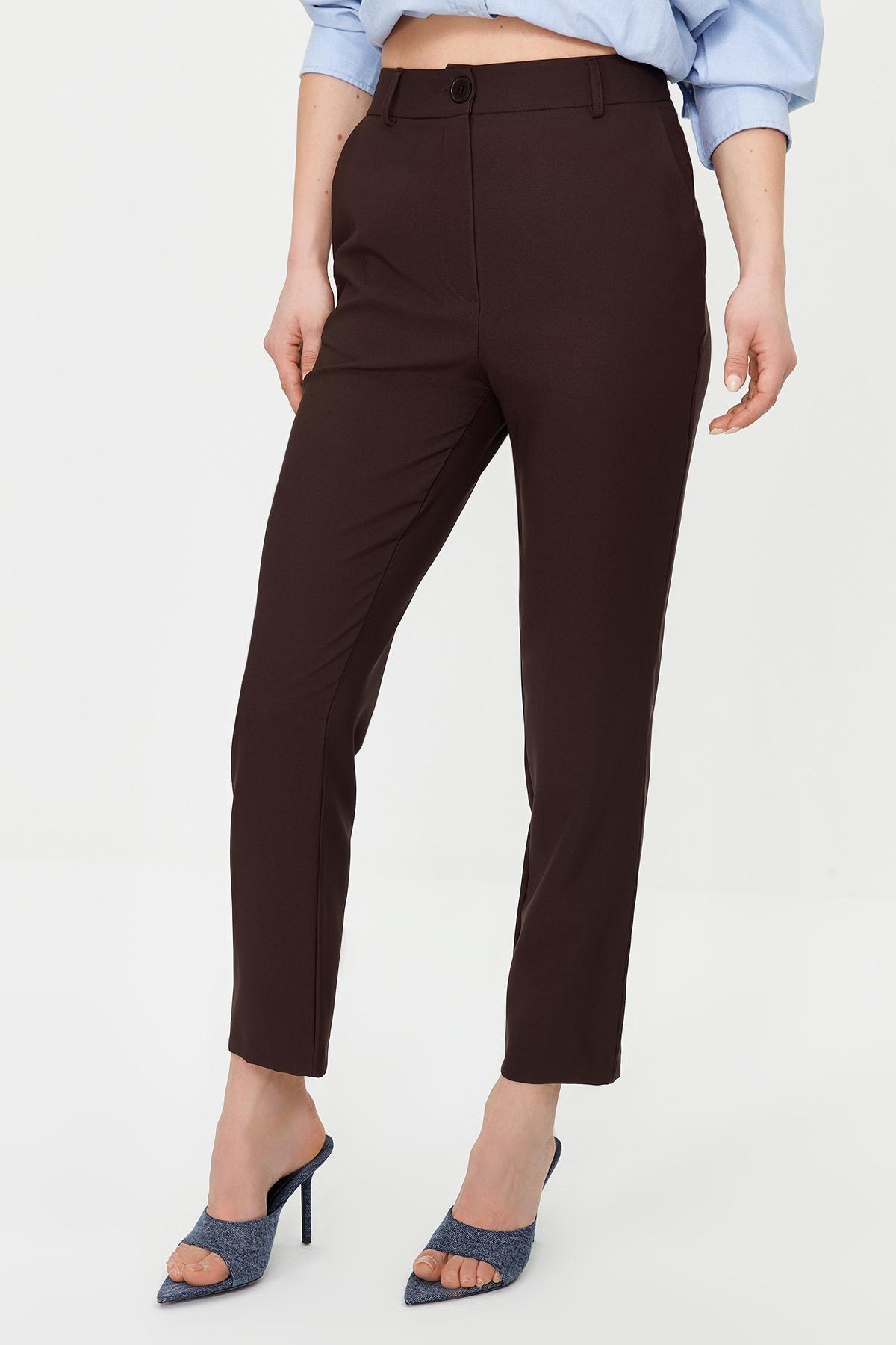 Brown Basic Cigarette Trousers, Dark brown, large image number 4