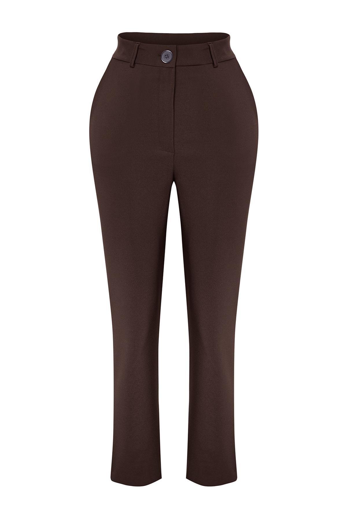 Brown Basic Cigarette Trousers, Dark brown, large image number 5