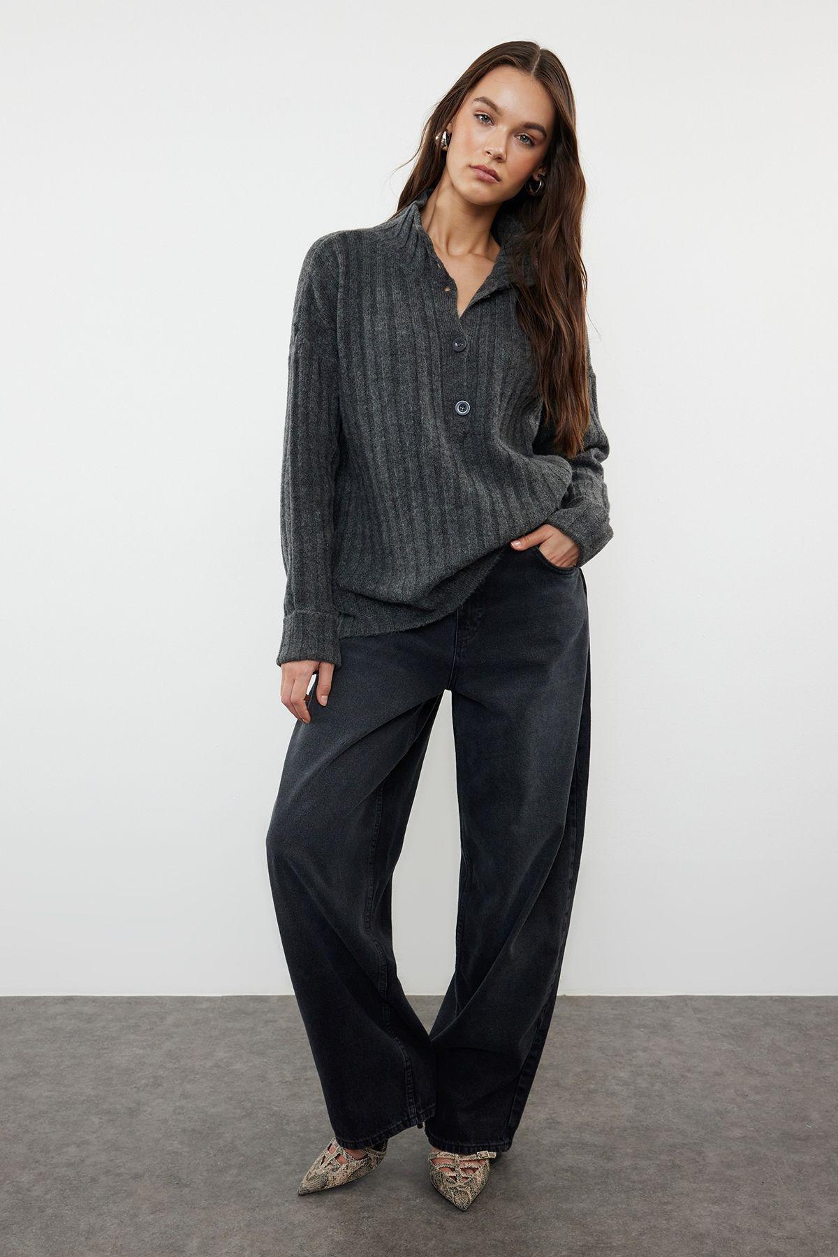 Anthracite Textured Oversized Knitwear, , large image number 1