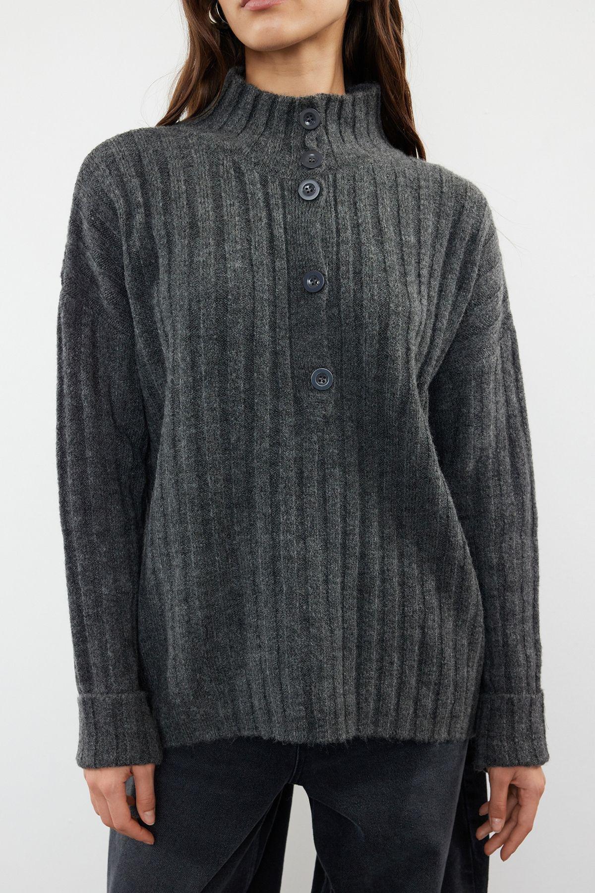 Anthracite Textured Oversized Knitwear, , large image number 2