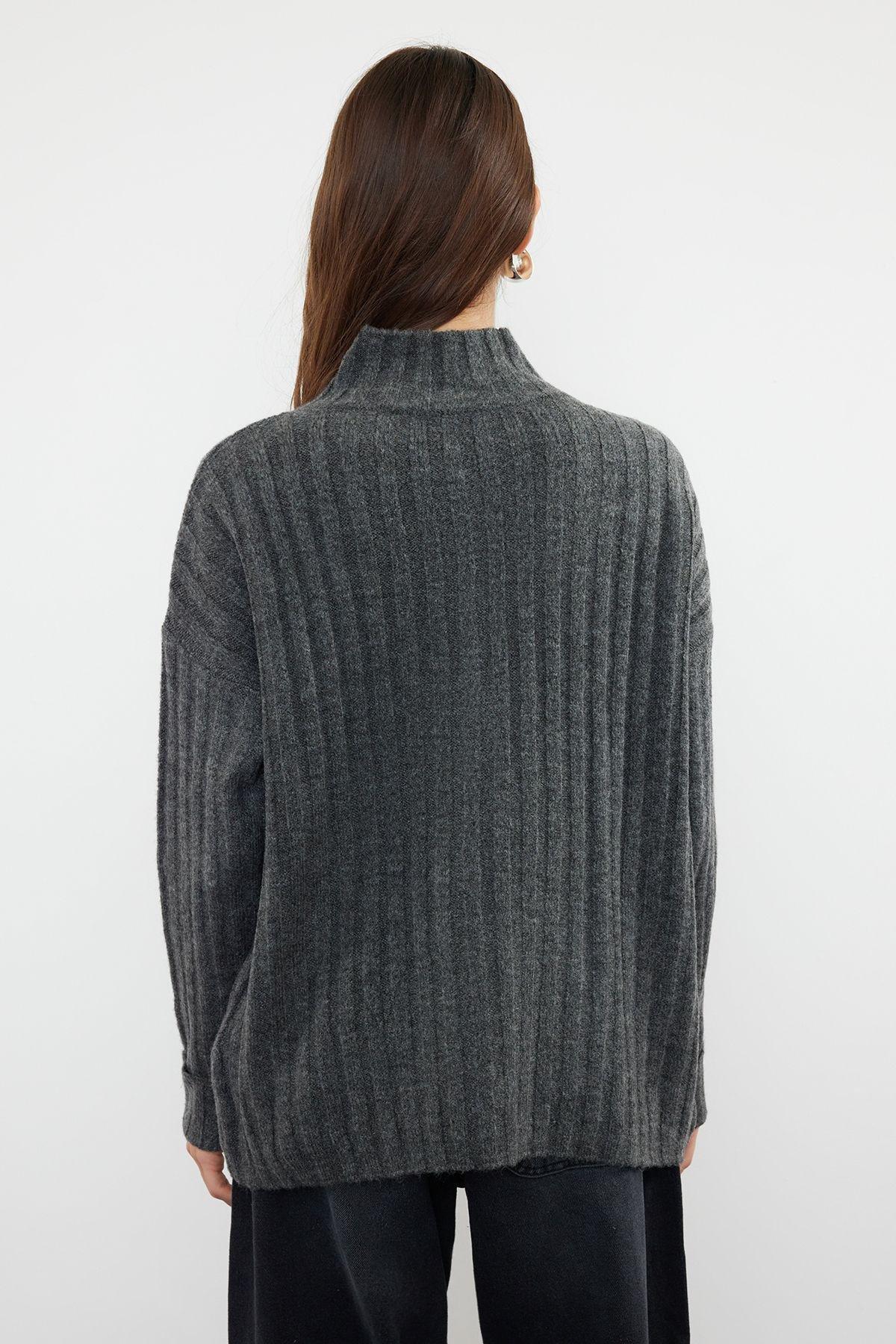 Anthracite Textured Oversized Knitwear, , large image number 4