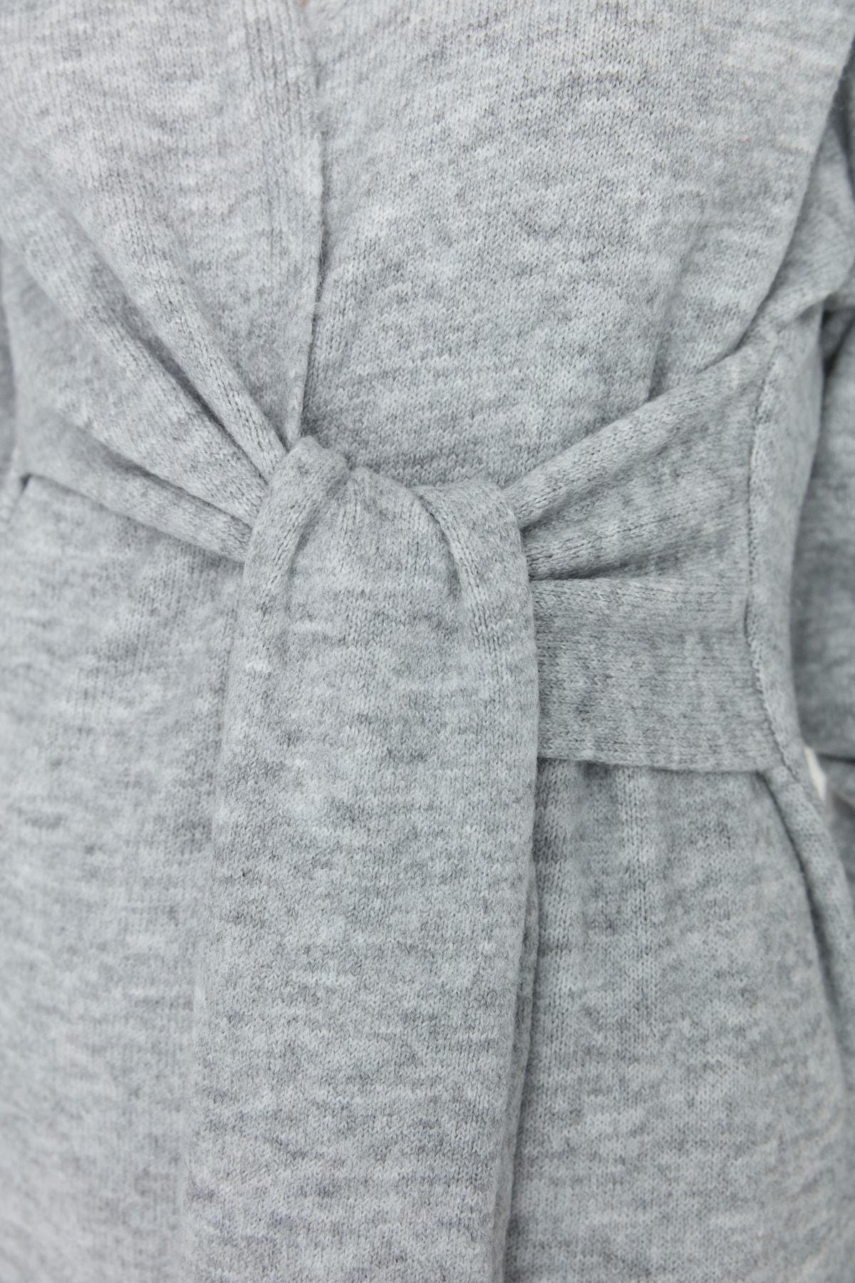 Grey Wrapover Double-Breasted Dress, , large image number 5