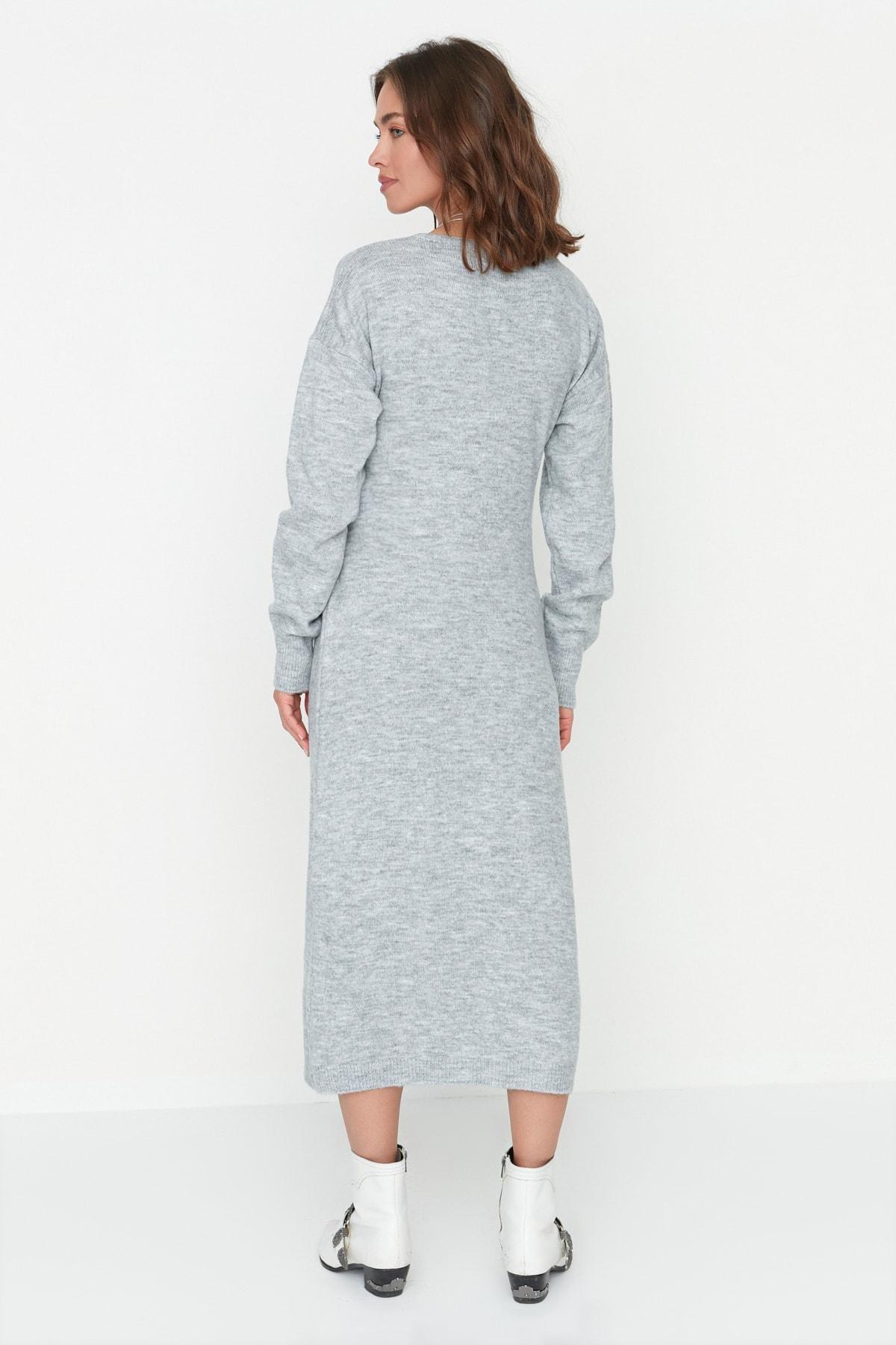 Grey Wrapover Double-Breasted Dress, , large image number 7