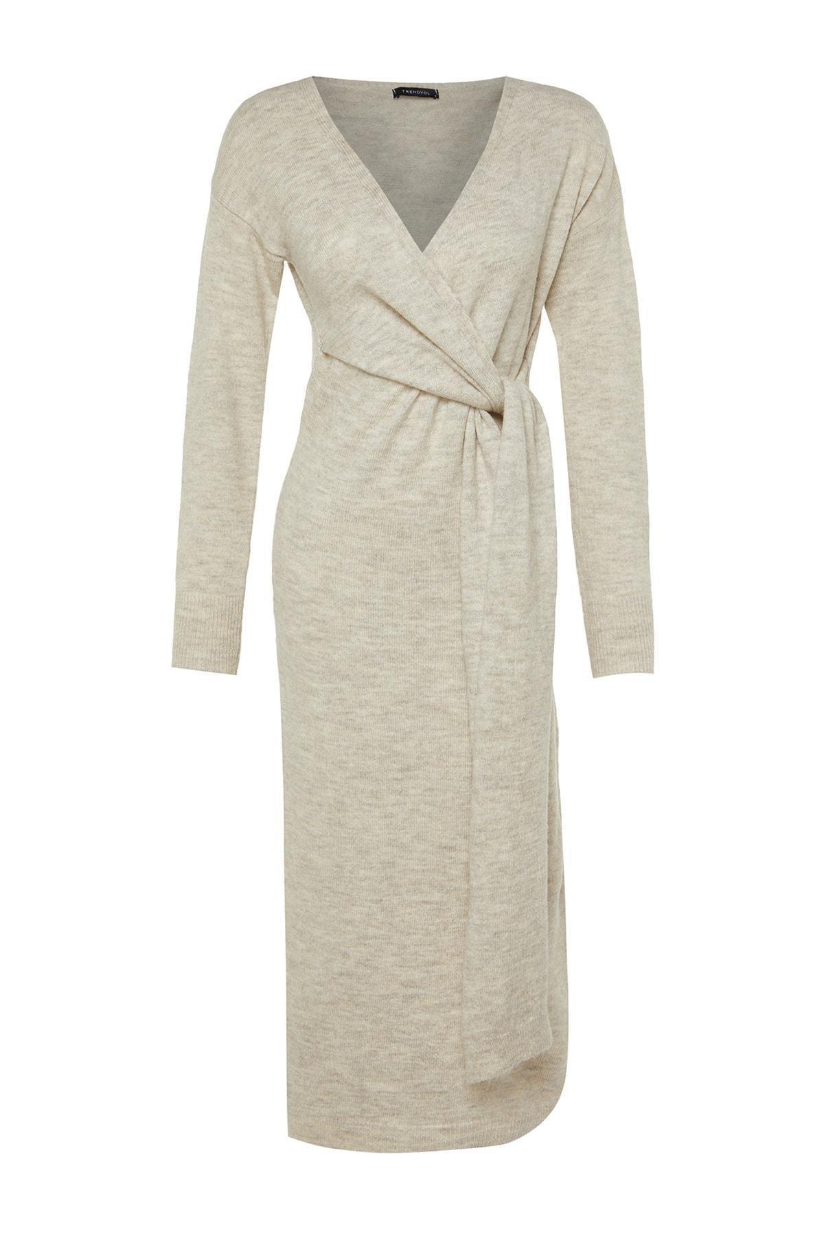 Grey Wrapover Double-Breasted Dress, , large image number 9