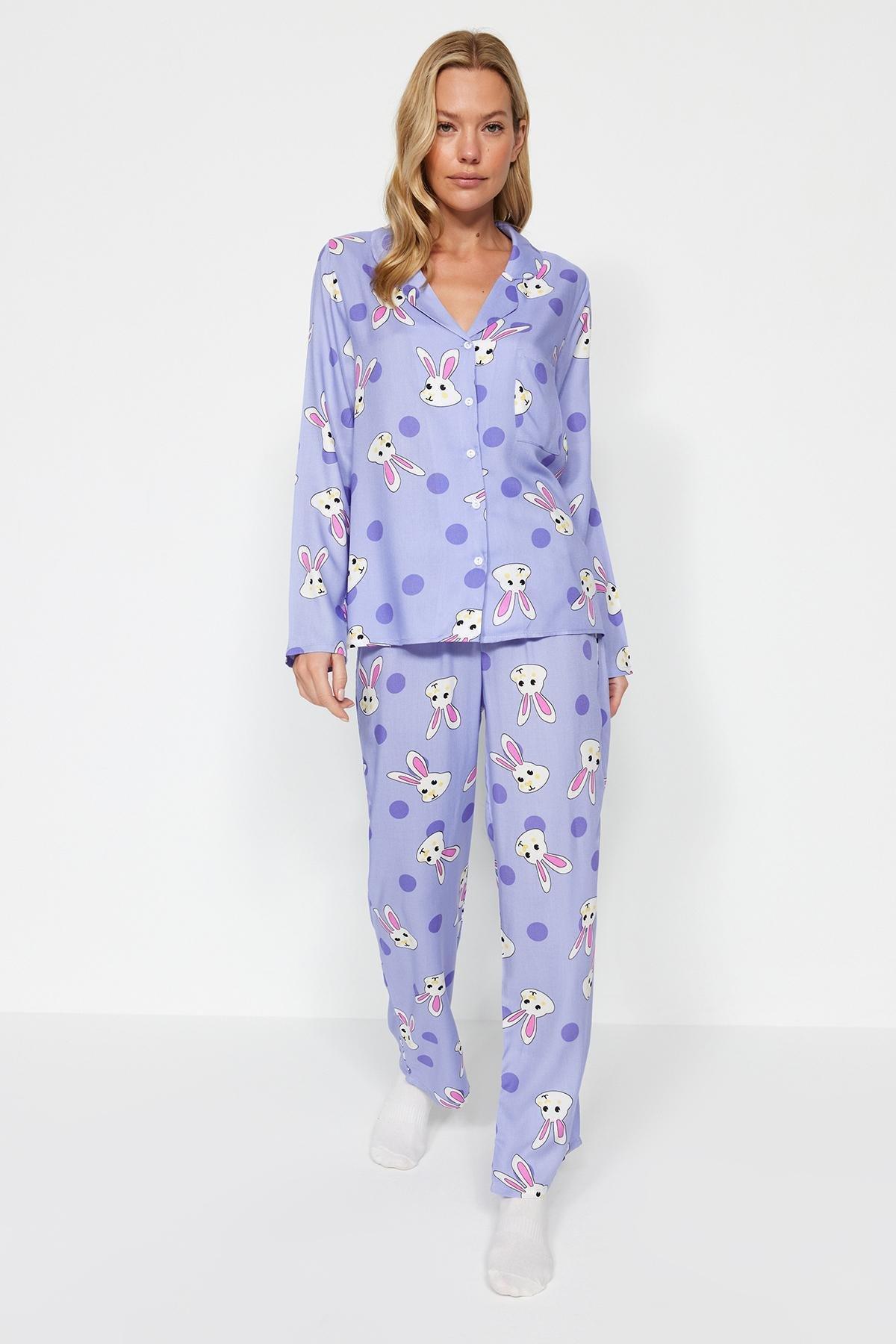 Purple Printed Pajama Set, , large image number 1