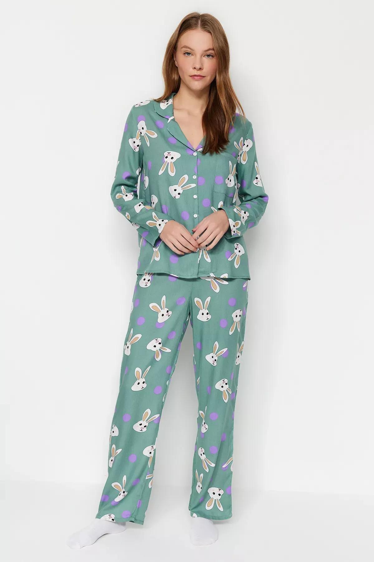 Turquoise Printed Pajama Set, Turquoise, large image number 0
