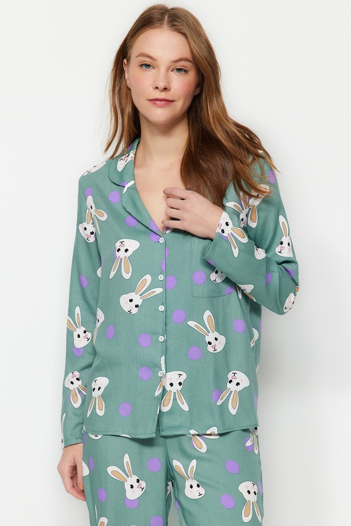 Turquoise Printed Pajama Set, Turquoise, large image number 1