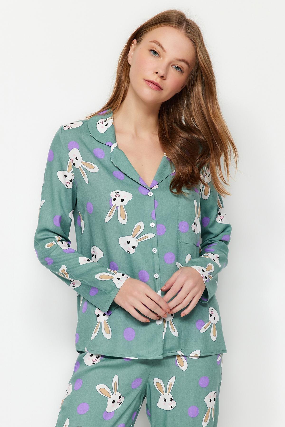 Turquoise Printed Pajama Set, Turquoise, large image number 2