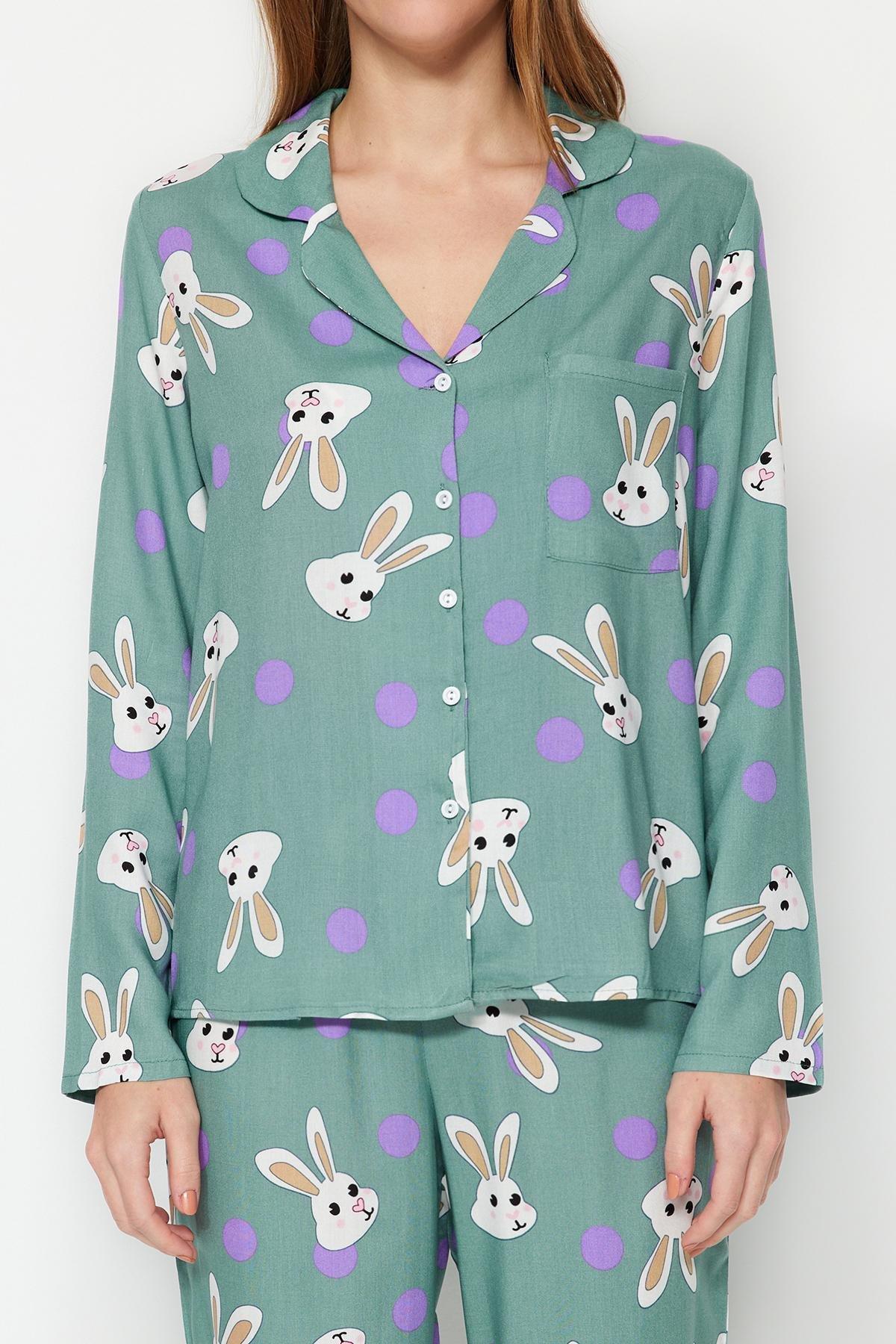Turquoise Printed Pajama Set, Turquoise, large image number 3