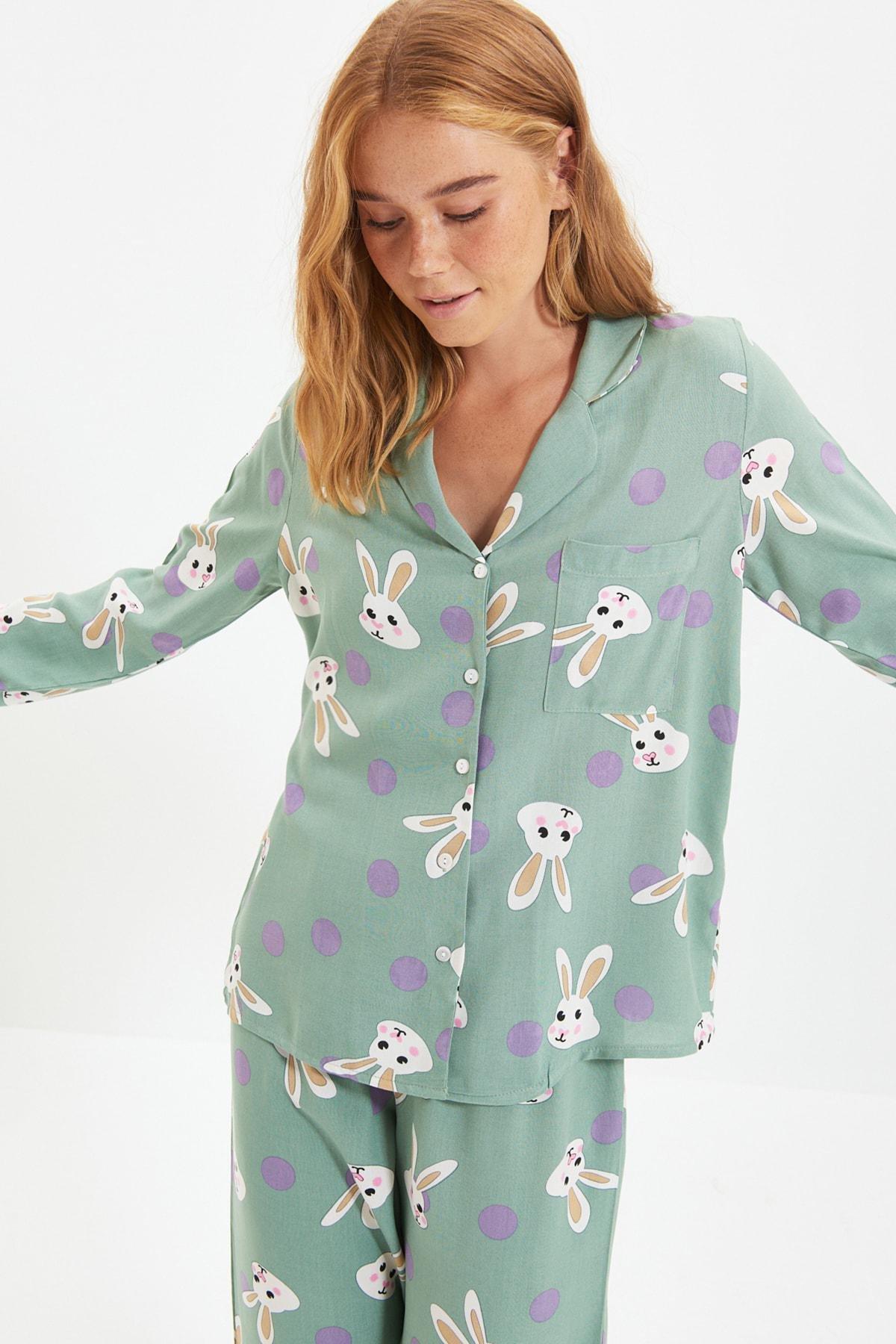 Turquoise Printed Pajama Set, Turquoise, large image number 5