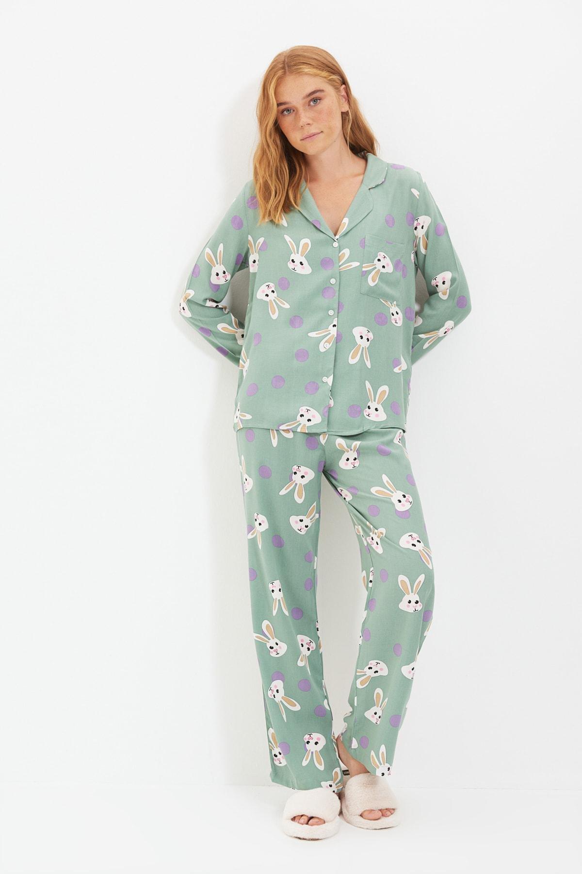 Turquoise Printed Pajama Set, Turquoise, large image number 6