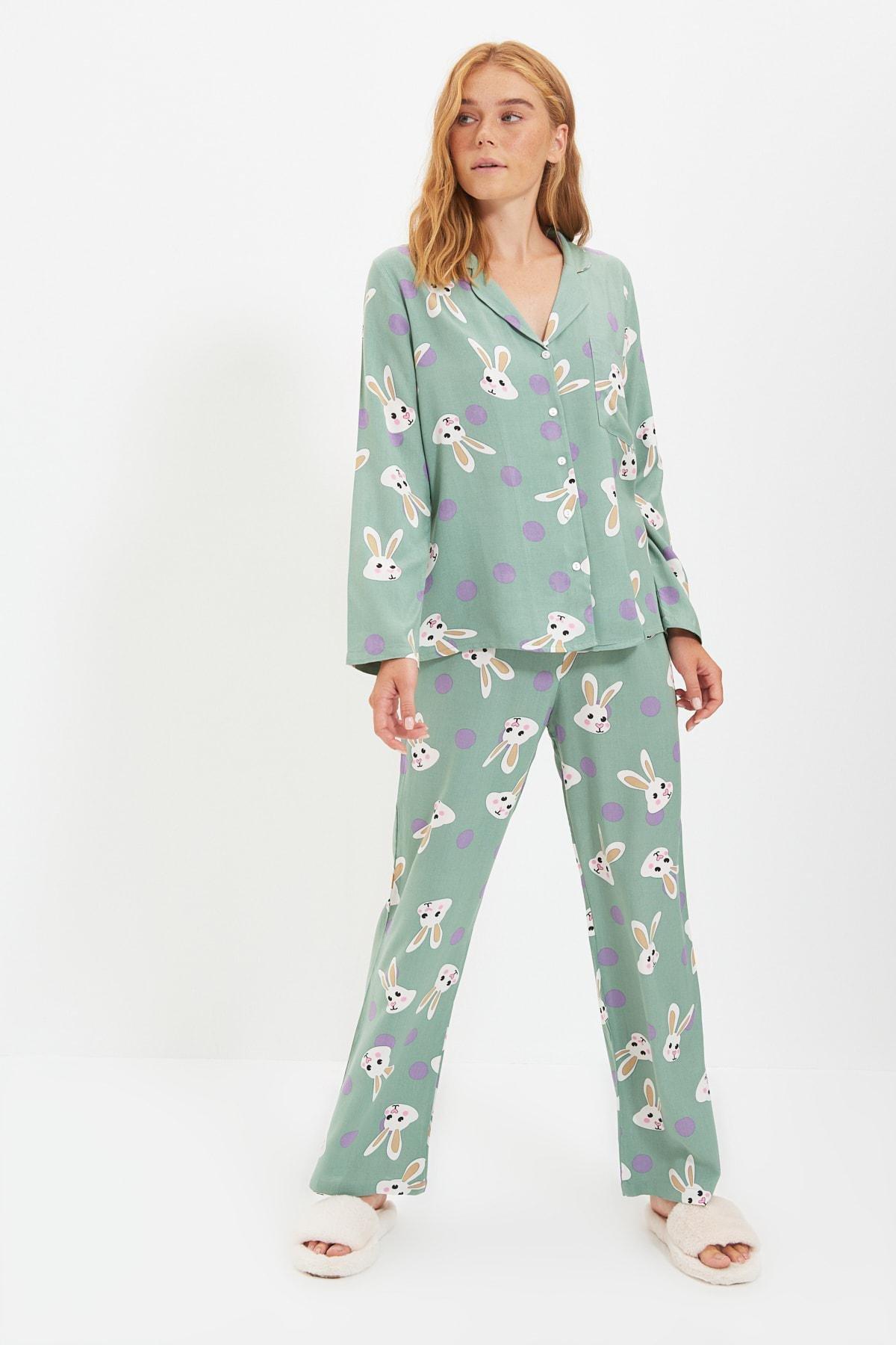 Turquoise Printed Pajama Set, Turquoise, large image number 10