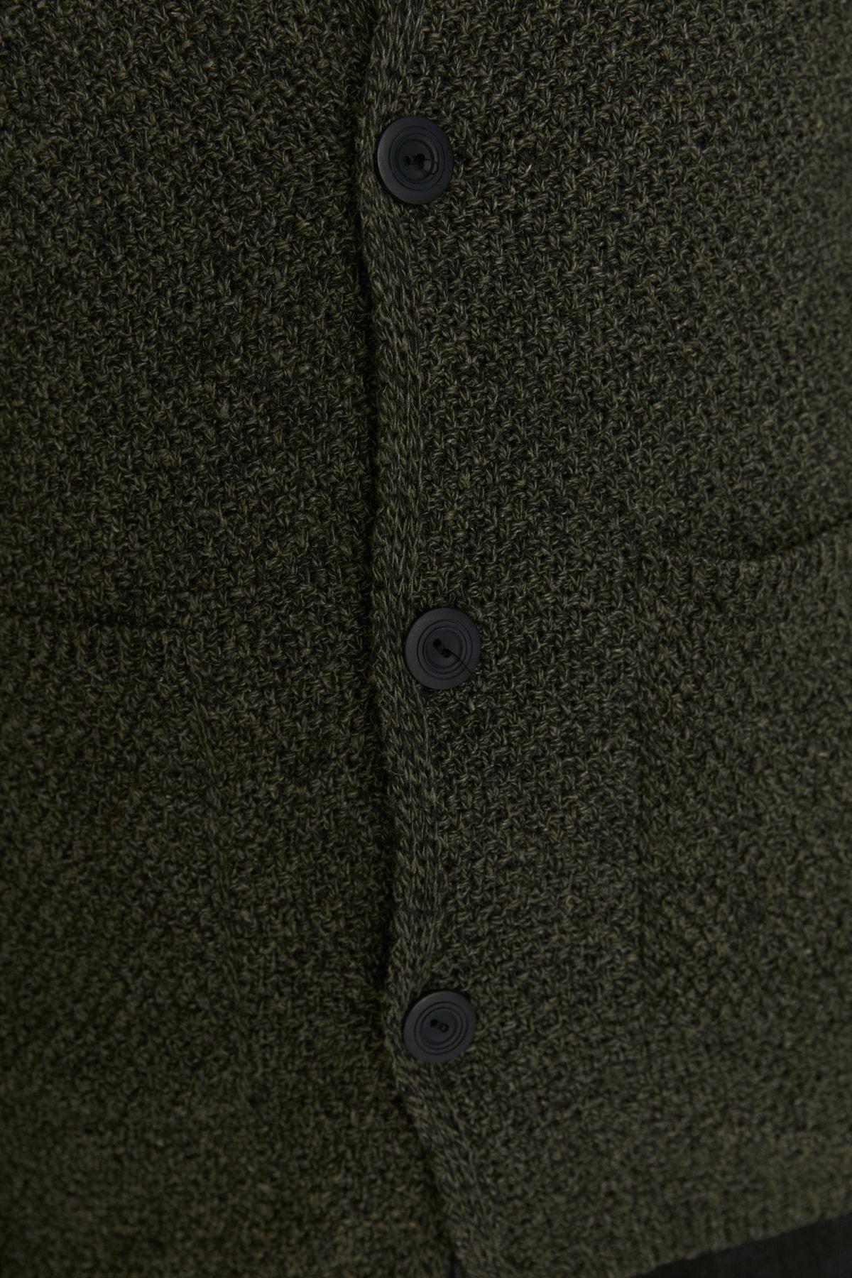 Khaki Lapel Collar Cardigan, , large image number 3