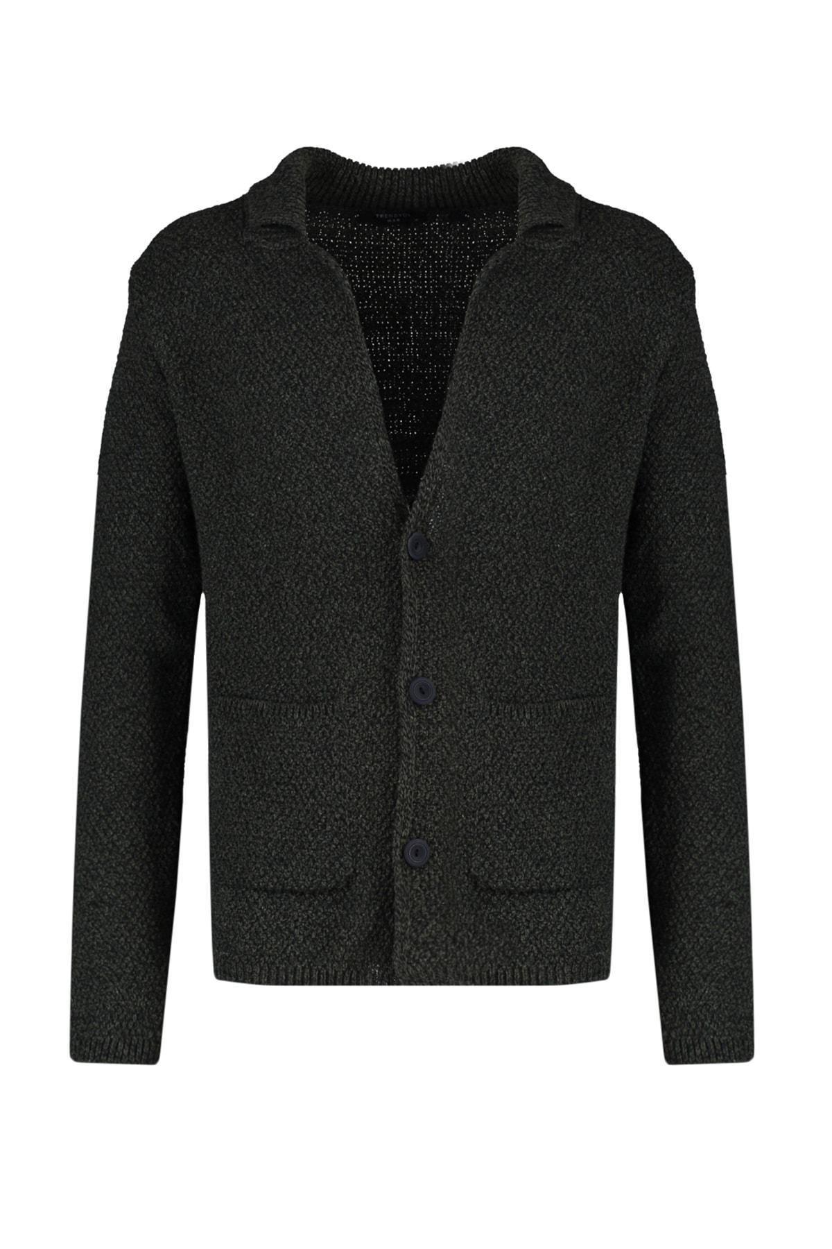 Khaki Lapel Collar Cardigan, , large image number 5