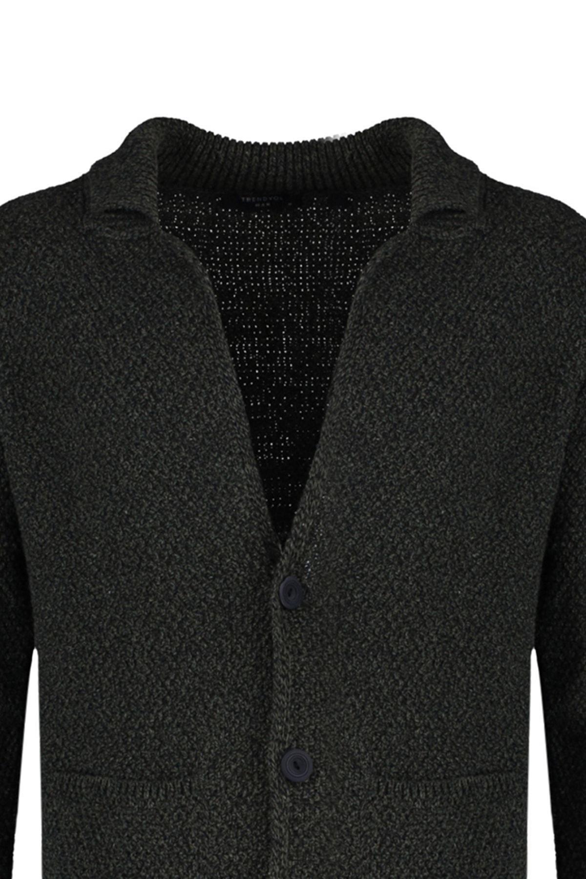 Khaki Lapel Collar Cardigan, , large image number 6